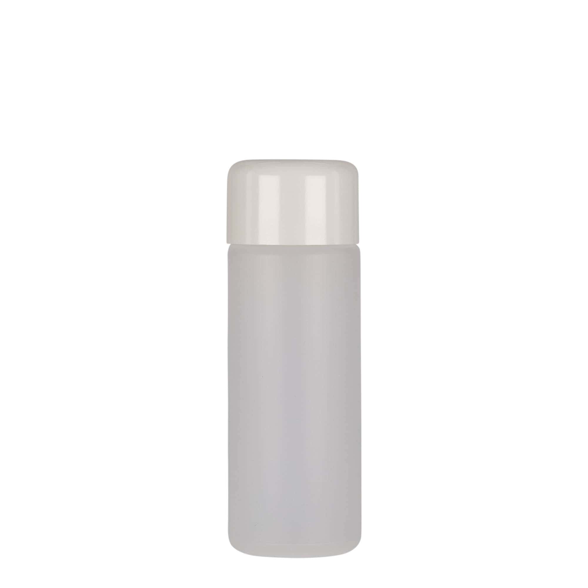 Bouteille ronde 100 ml, plastique PE, nature, bouchage: Bougage à vis
