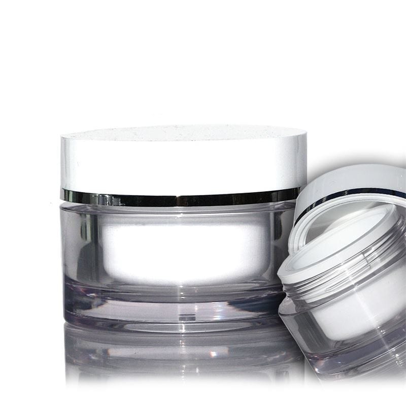 Pot 30 ml , plastique SAN, blanc, bouchage: Bougage à vis