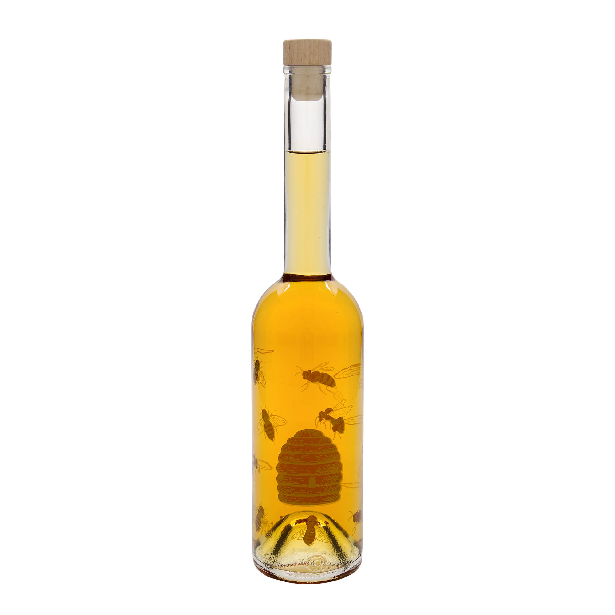 Glazen fles 'Opera', 500 ml, motief: Bijen, monding: kurk Glazen fles 'Opera', 500 ml, motief: Bijen, monding: kurk