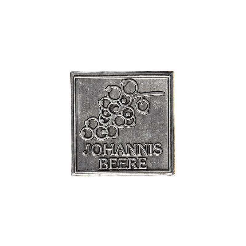 Étiquette en étain 'Groseille', carrée, métallique, argentée Étiquette en étain 'Groseille', carrée, métallique, argentée