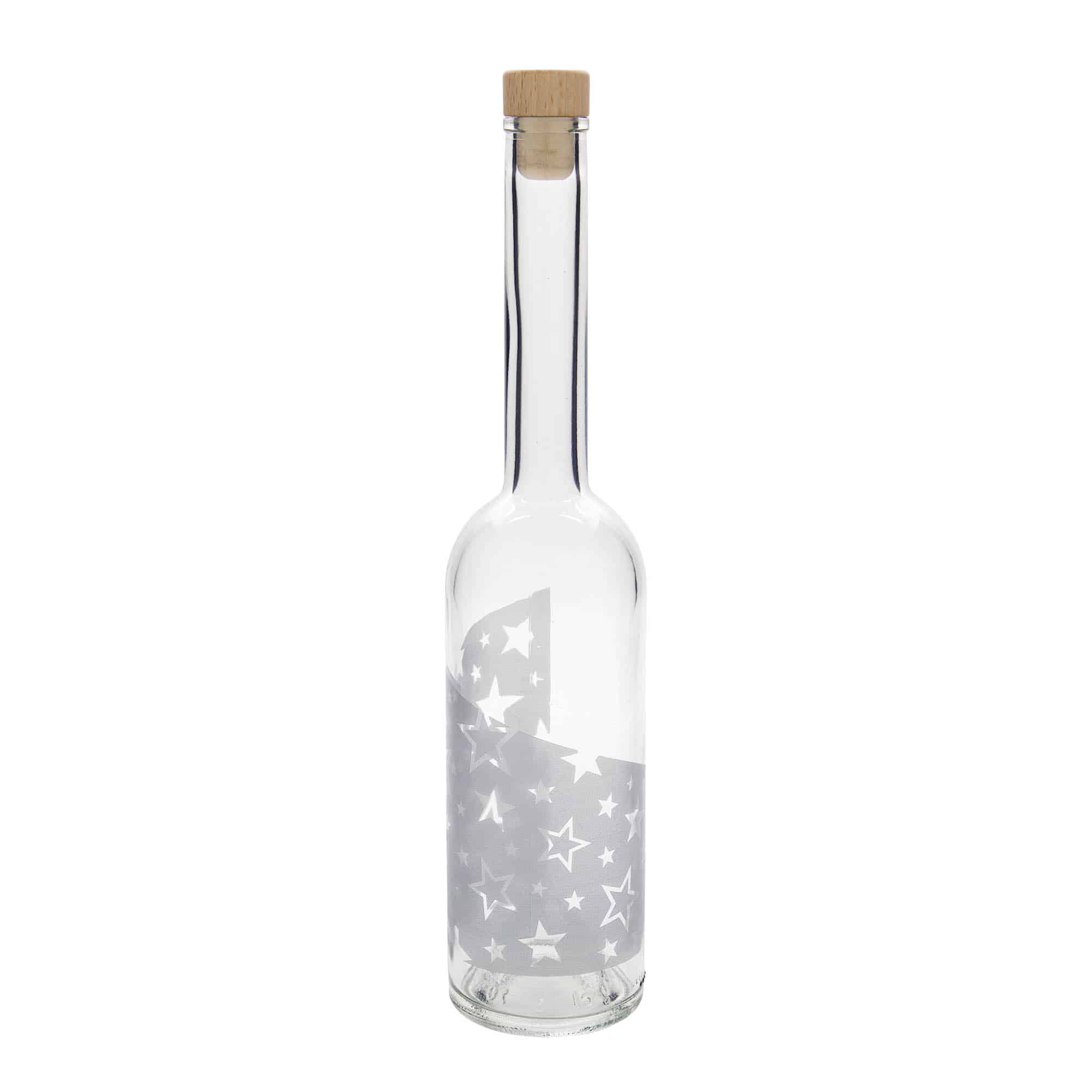 Bouteille en verre 500 ml « Opera », motif : étoiles argentées, bouchage: bouchon