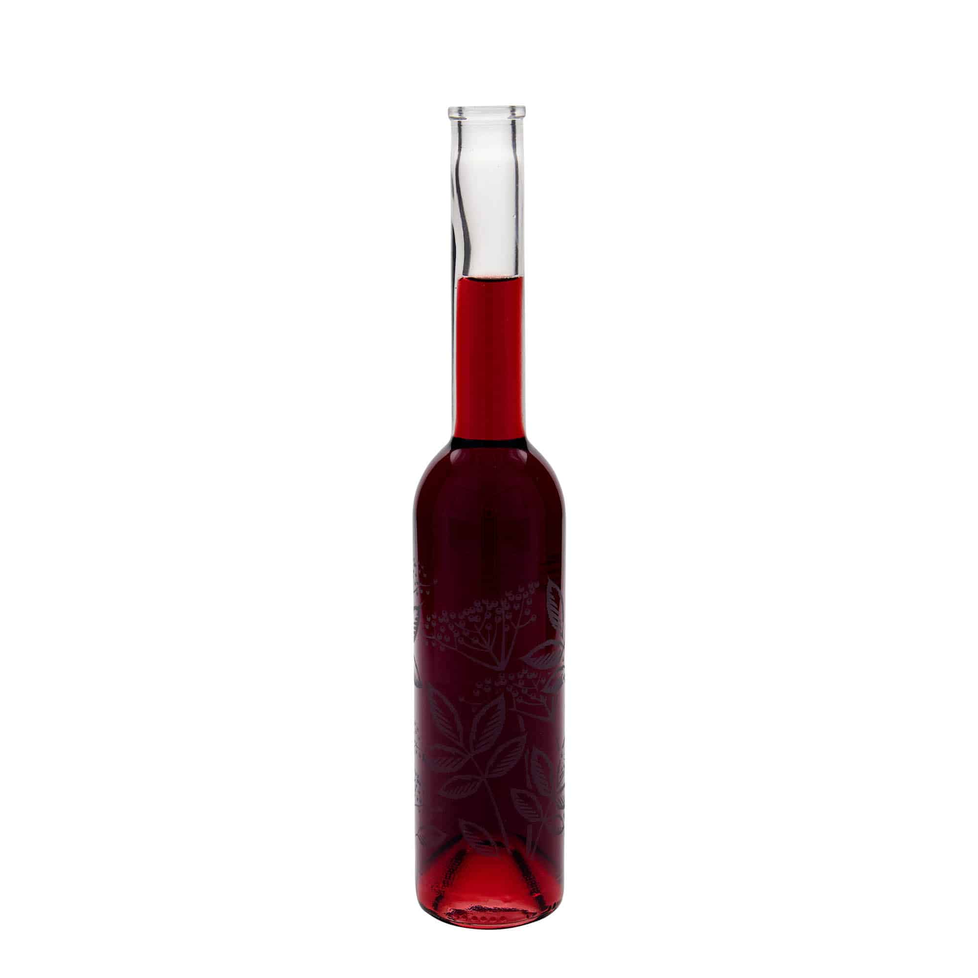 Glazen fles 'Opera', 350 ml, motief: Vlierbessen, monding: kurk Glazen fles 'Opera', 350 ml, motief: Vlierbessen, monding: kurk