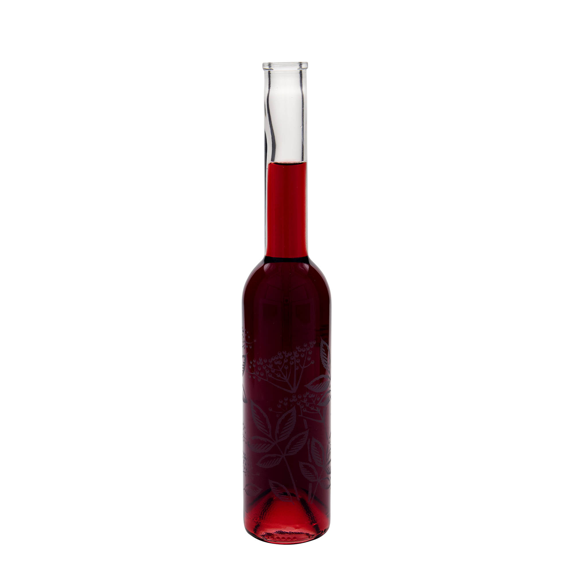 Glazen fles 'Opera', 350 ml, motief: Vlierbessen, monding: kurk Glazen fles 'Opera', 350 ml, motief: Vlierbessen, monding: kurk
