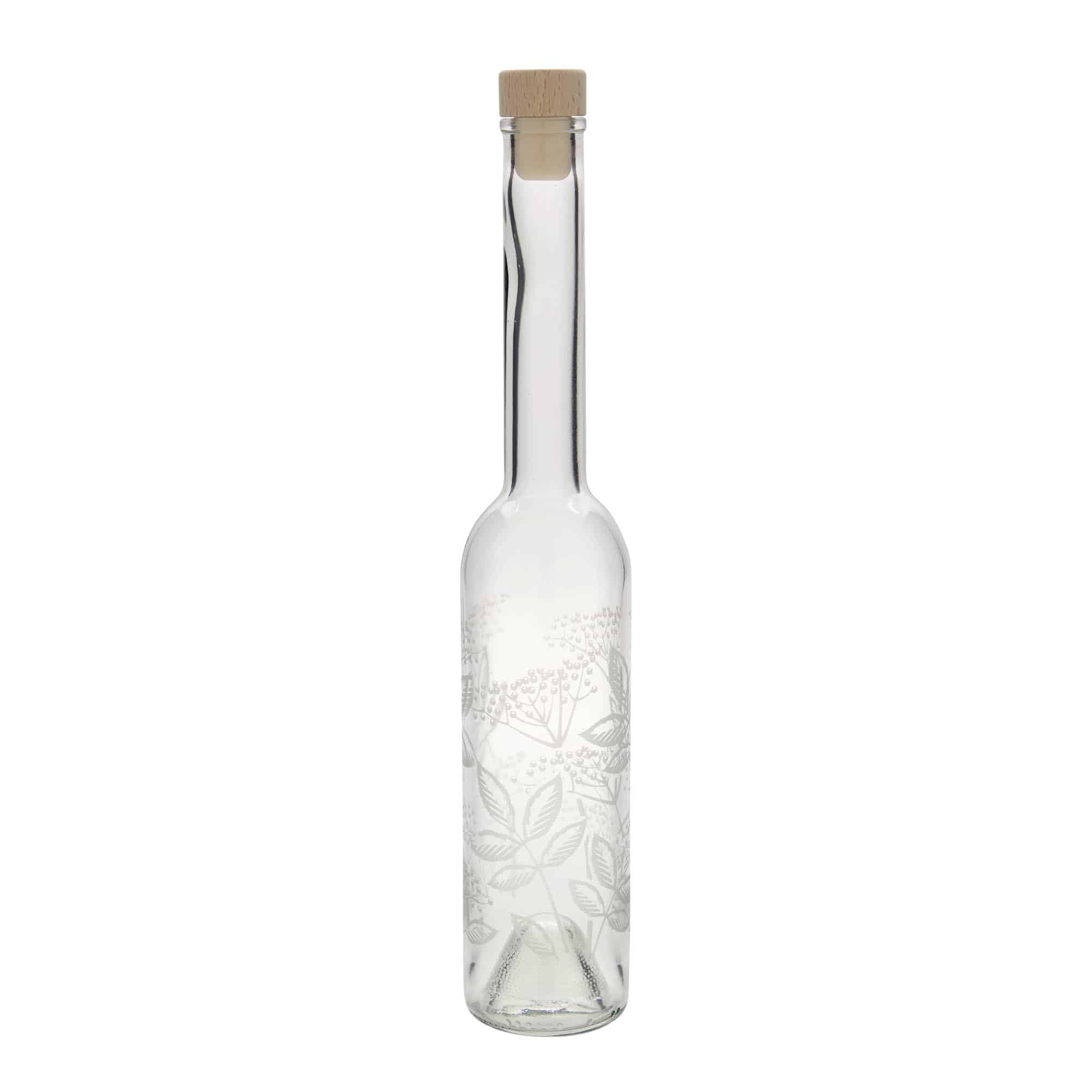 Glazen fles 'Opera', 350 ml, motief: Vlierbessen, monding: kurk