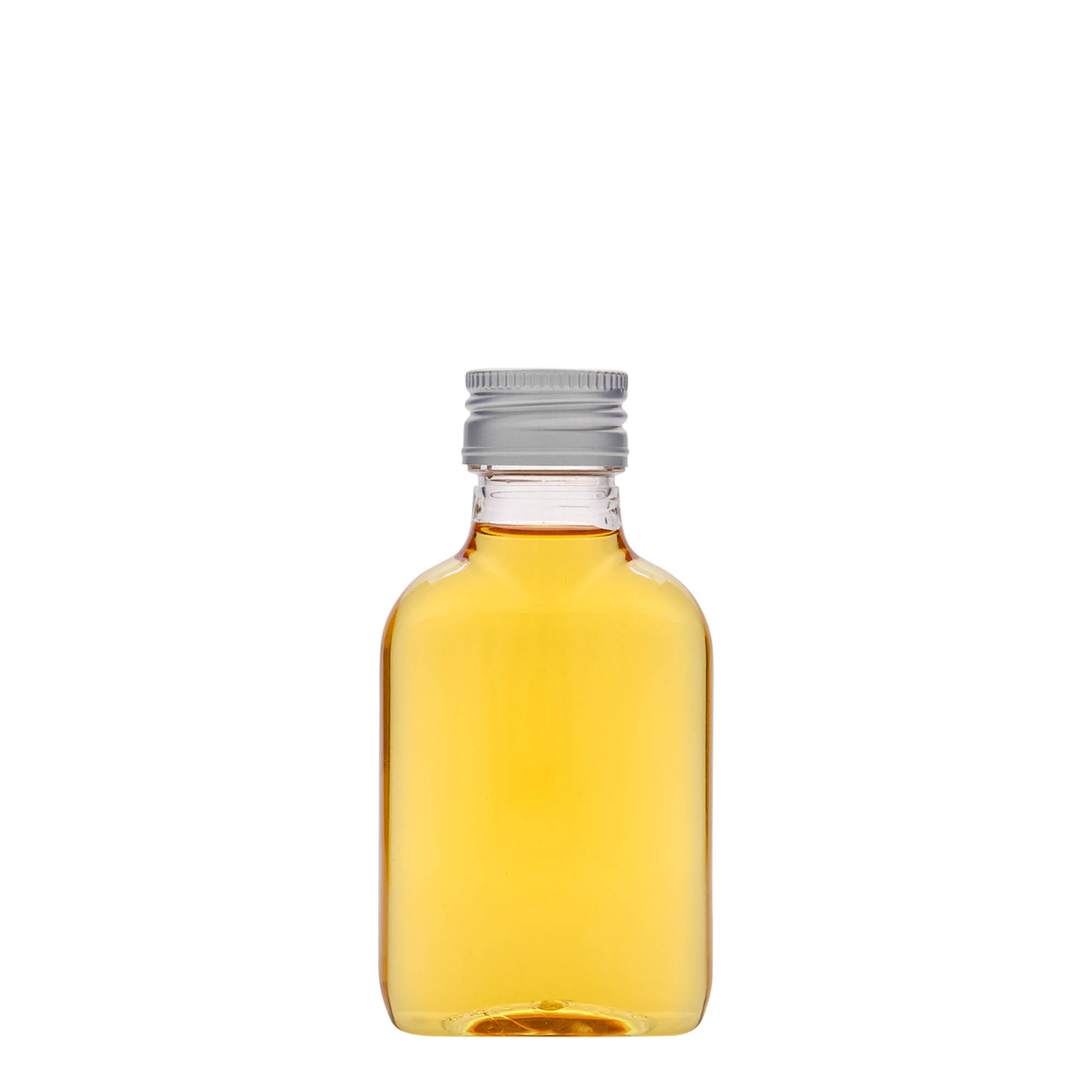 Flasque 100 ml, ovale, plastique PET, bouchage: PP 28