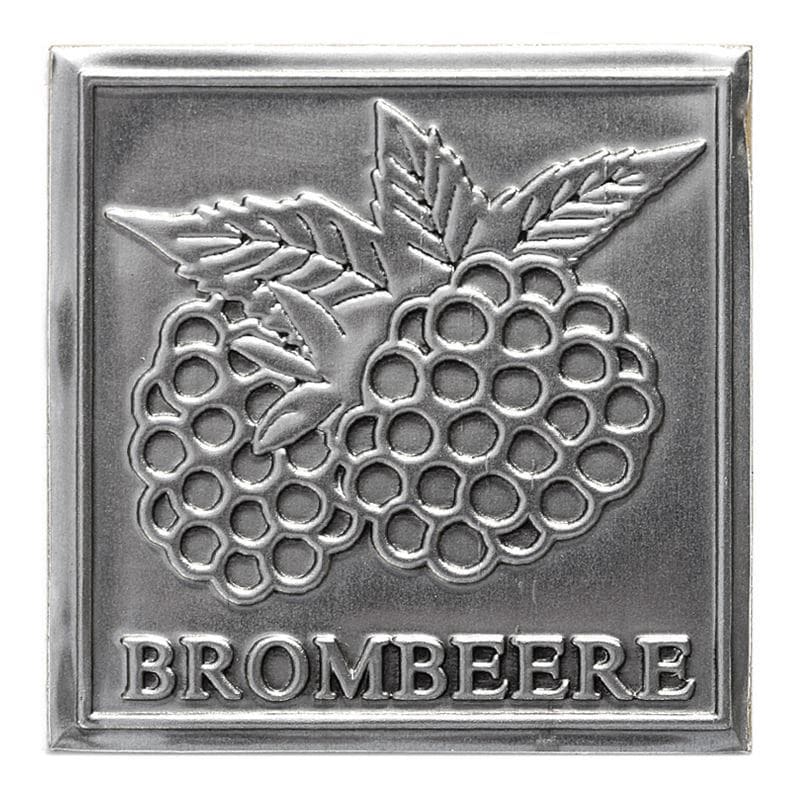 Tinnen etiket 'Braam', vierkant, metaal, zilver