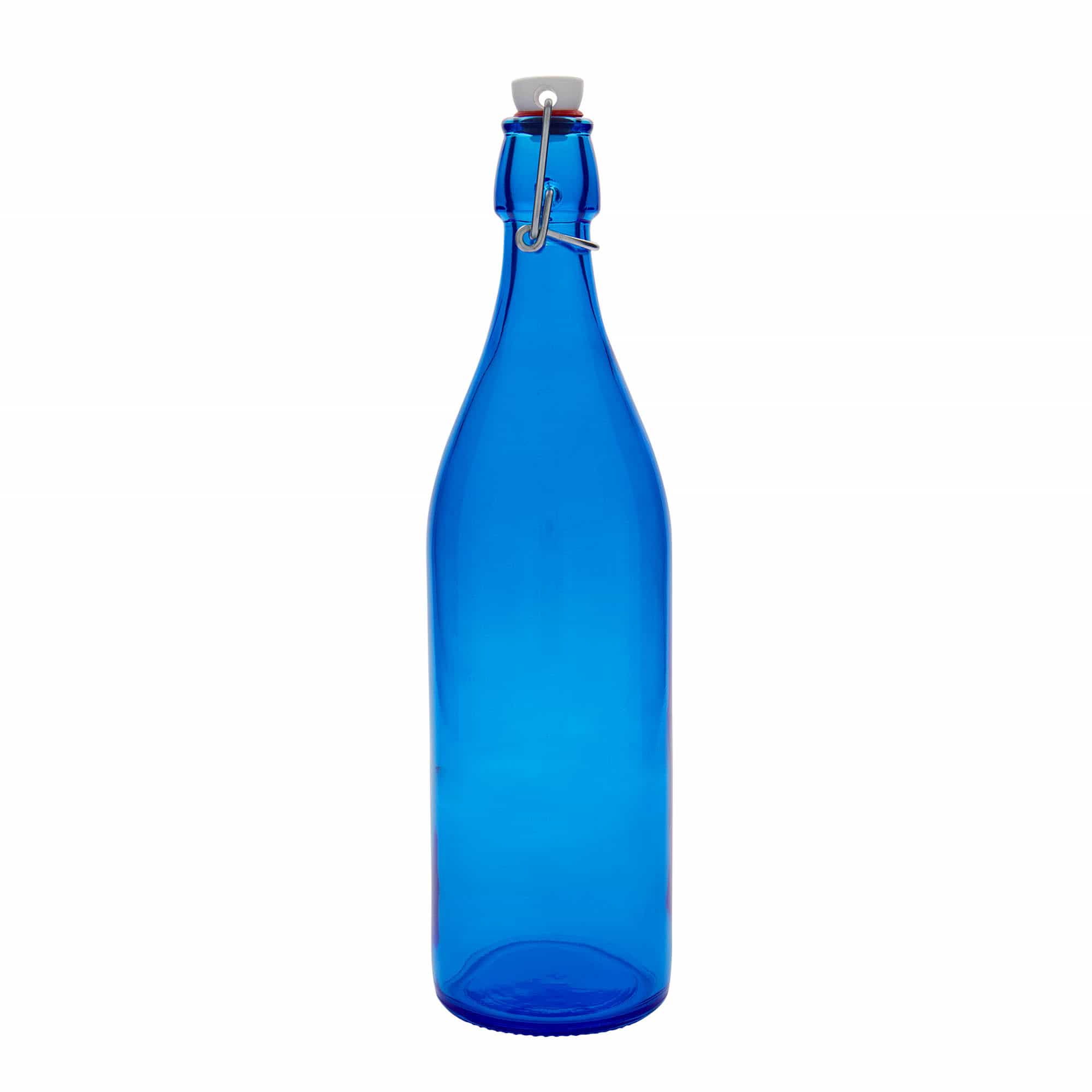 Bouteille en verre 1 000 ml « Giara », bleue, bouchage: bouchon mécanique