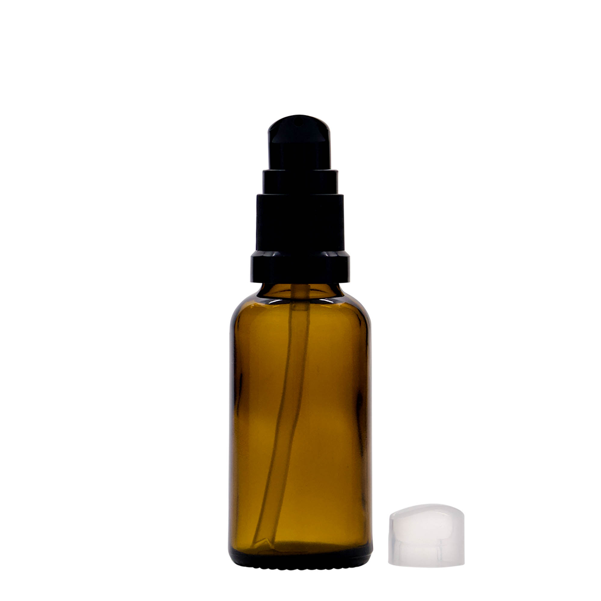 Flacon pharmaceutique 30 ml avec pompe de lotion, verre, marron, bouchage: DIN 18 Flacon pharmaceutique 30 ml avec pompe de lotion, verre, marron, bouchage: DIN 18