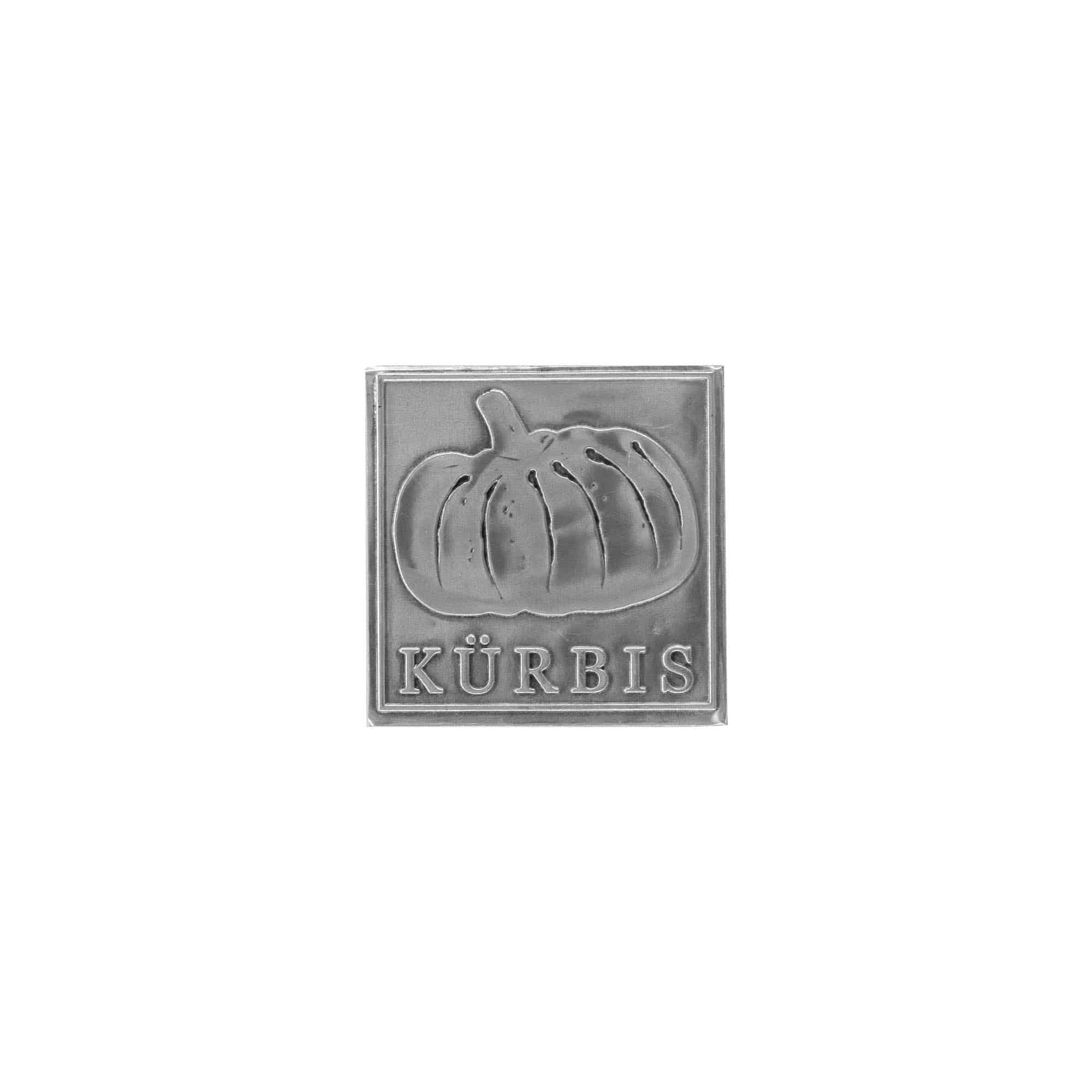 Étiquette en étain 'Citrouille', carrée, métallique, argentée