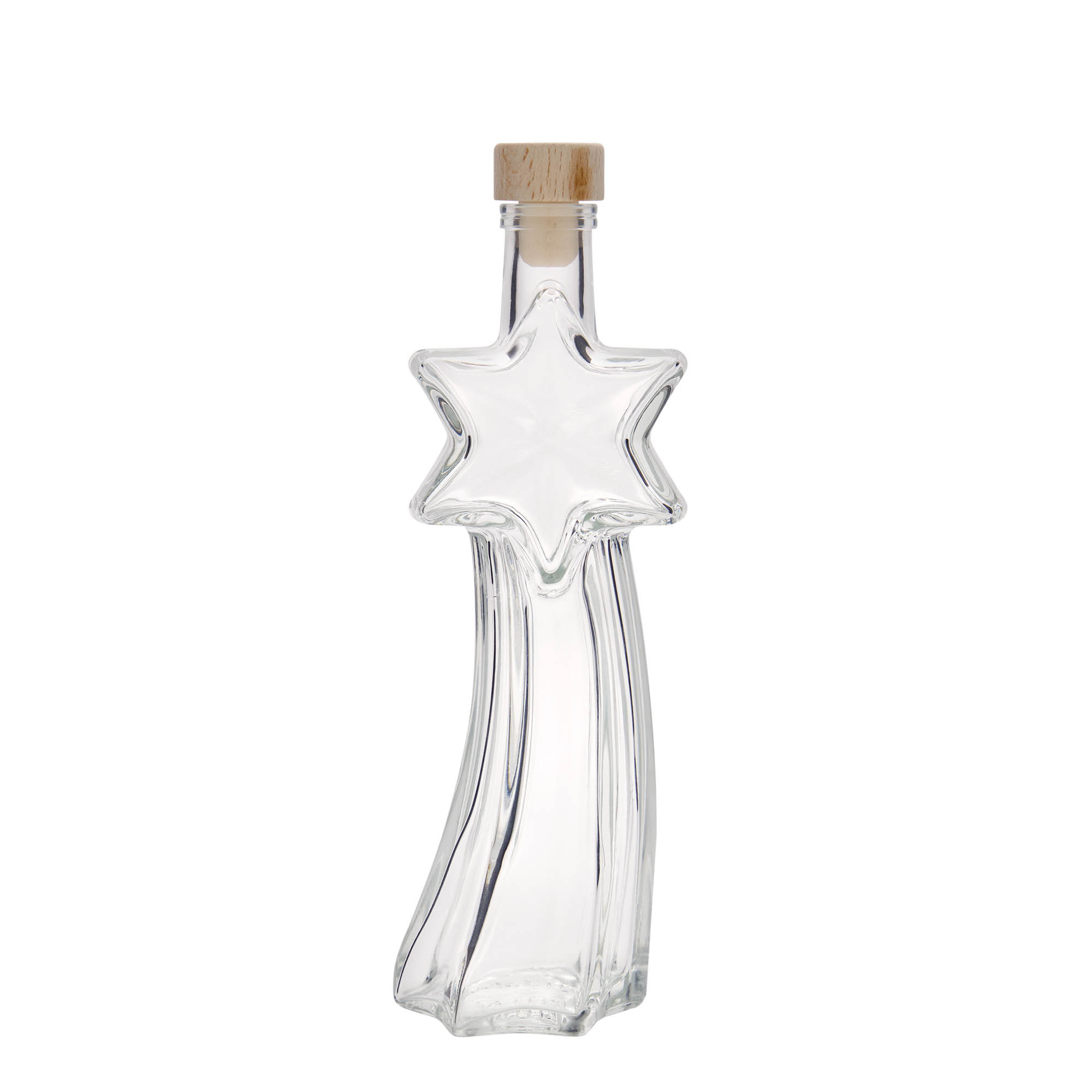 Glazen fles 'Vallende ster', 200 ml, monding: kurk Glazen fles 'Vallende ster', 200 ml, monding: kurk