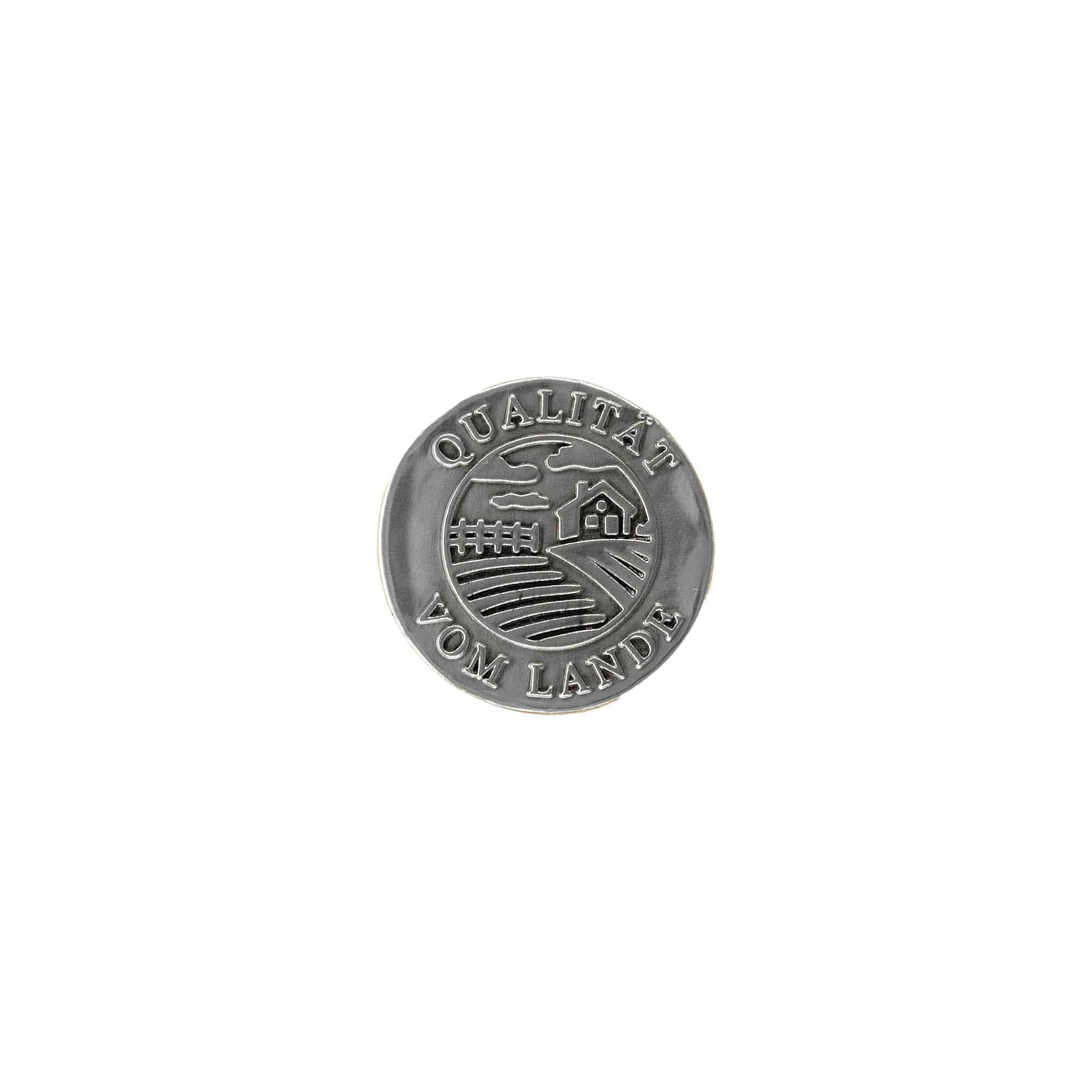 Étiquette en étain 'Qualité régionale', ronde, métallique, argentée