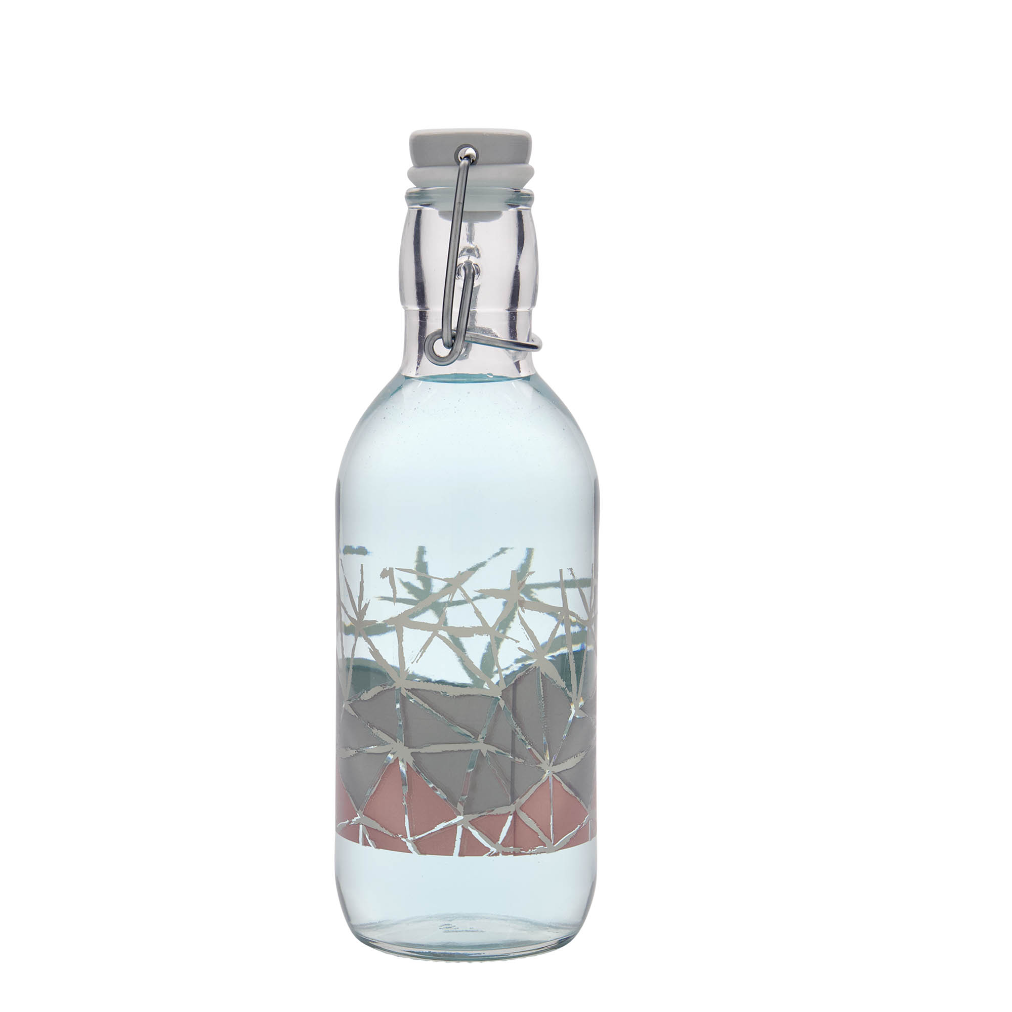Bouteille en verre 500 ml 'Emilia', motif : manolibera rose, bouchage: bouchon mécanique Bouteille en verre 500 ml 'Emilia', motif : manolibera rose, bouchage: bouchon mécanique