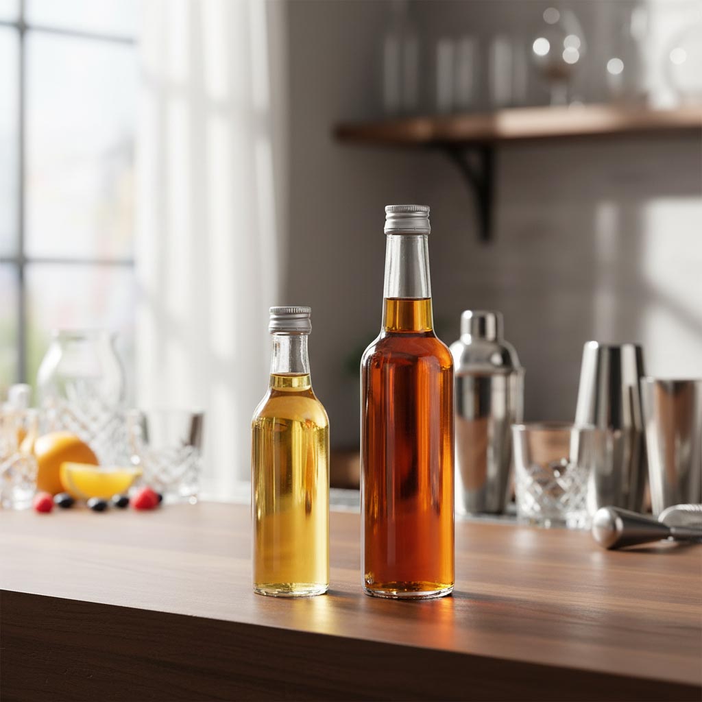 Bouteille en verre col droit 50 ml, bouchage: PP 18