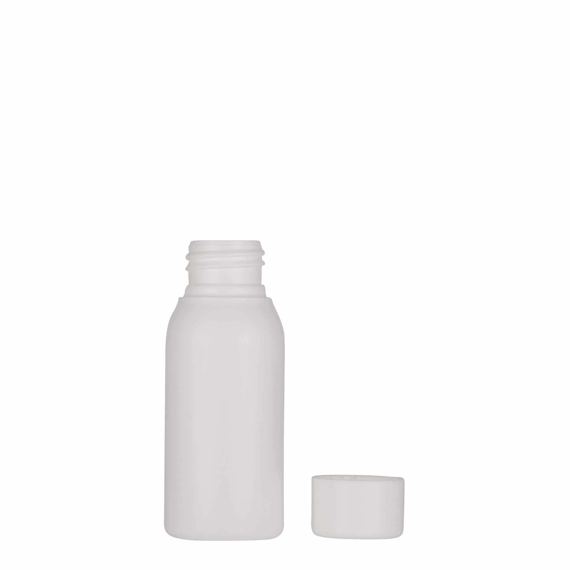 Plastic fles 'Tuffy', 50 ml, HDPE, wit, monding:  24/410
