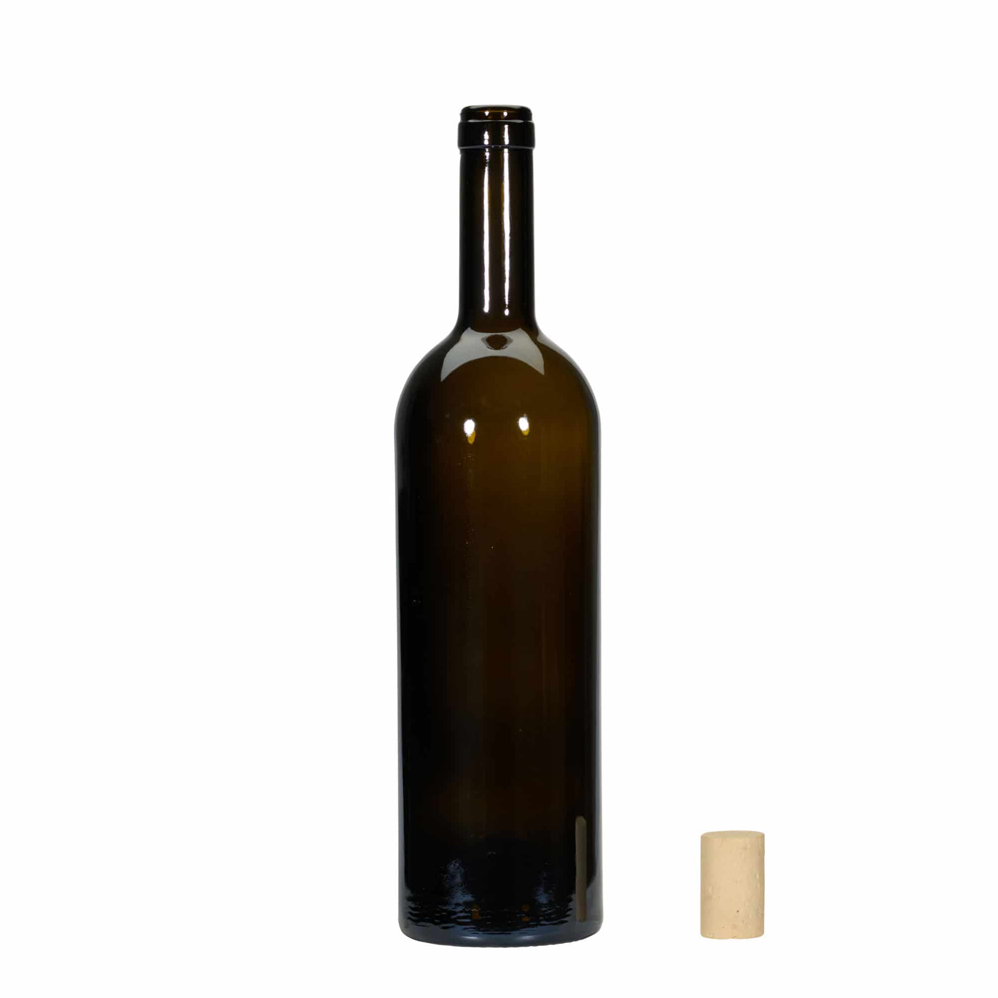 Wijnfles 'Golia', 750 ml, antiekgroen, monding: kurk