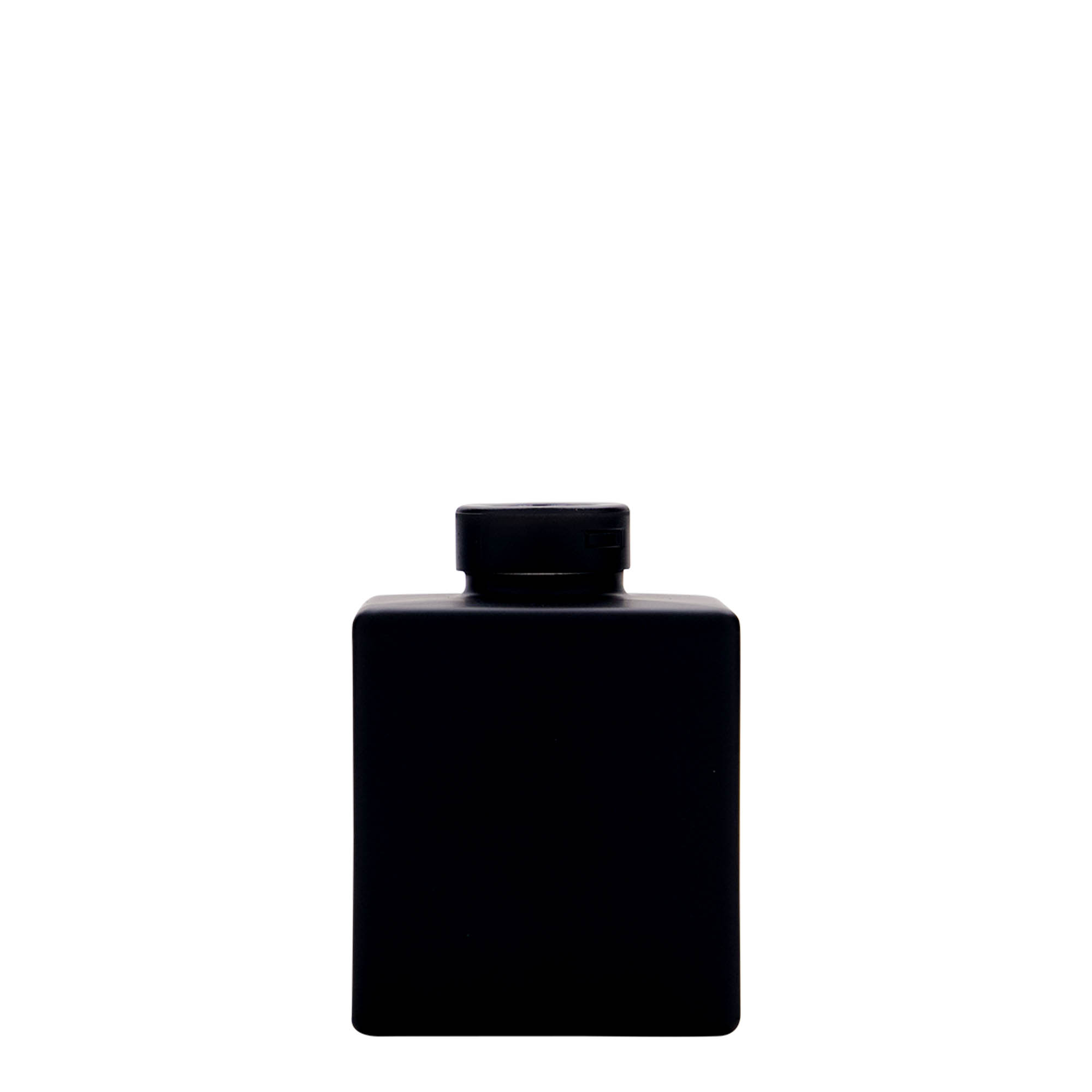 Glazen fles 'Cube', 100 ml, vierkant, zwart, monding: kurk Glazen fles 'Cube', 100 ml, vierkant, zwart, monding: kurk