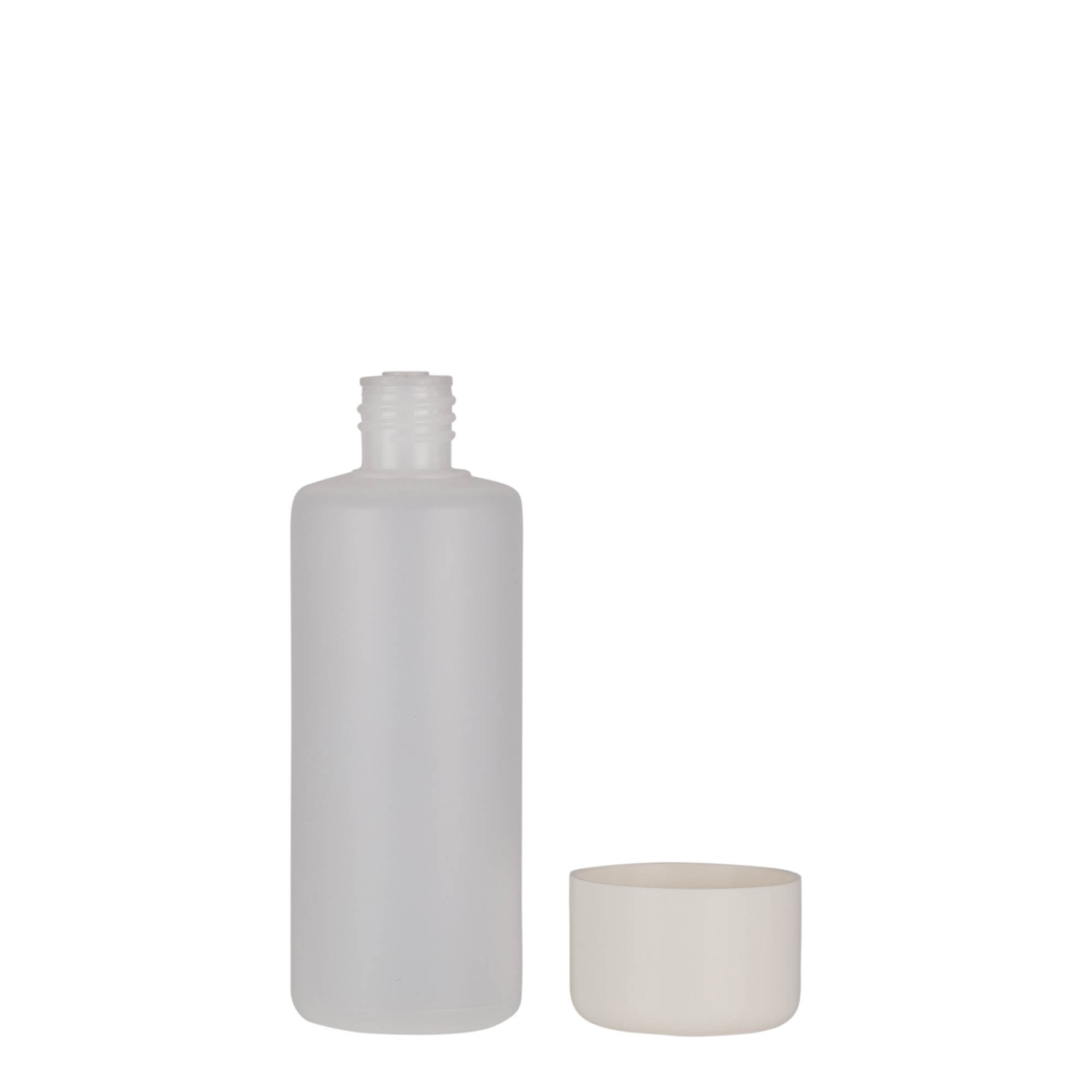 Bouteille ronde 100 ml, plastique PE, nature, bouchage: Bougage à vis Bouteille ronde 100 ml, plastique PE, nature, bouchage: Bougage à vis