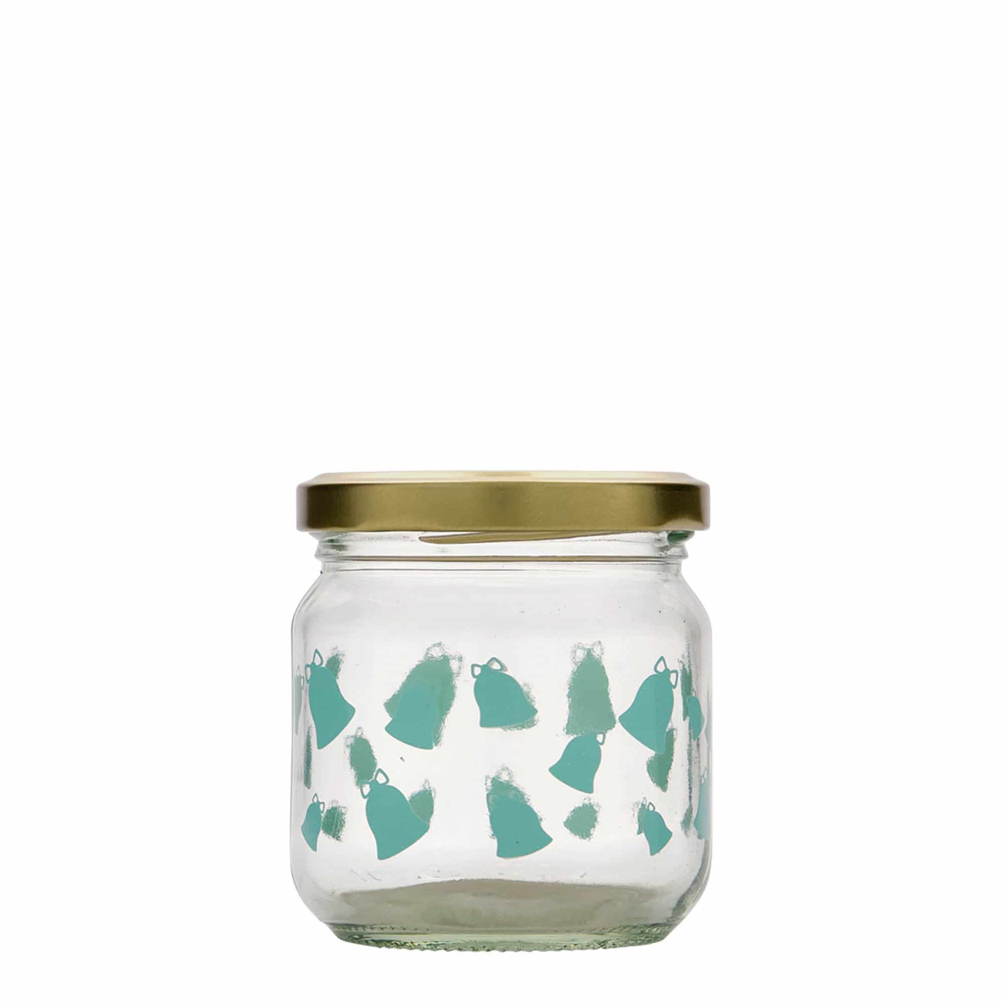 Ronde pot, 212 ml, motief: Klingelende klokjes, monding: twist-off (TO 66)