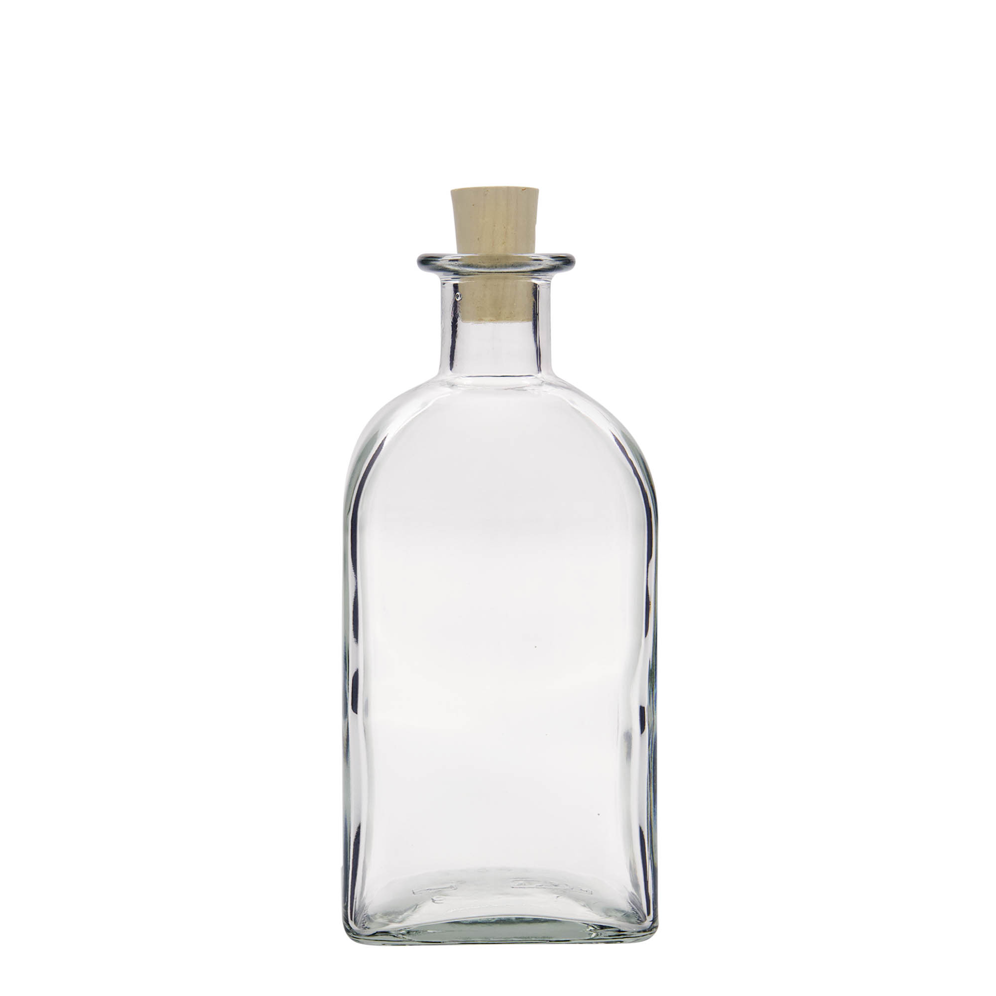 Glazen fles Apotheker carré, 500 ml, vierkant, monding: kurk