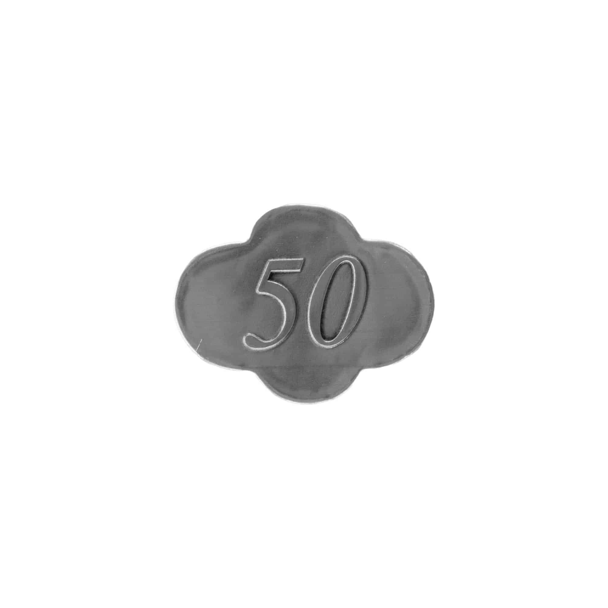 Tinnen etiket '50', metaal, zilver