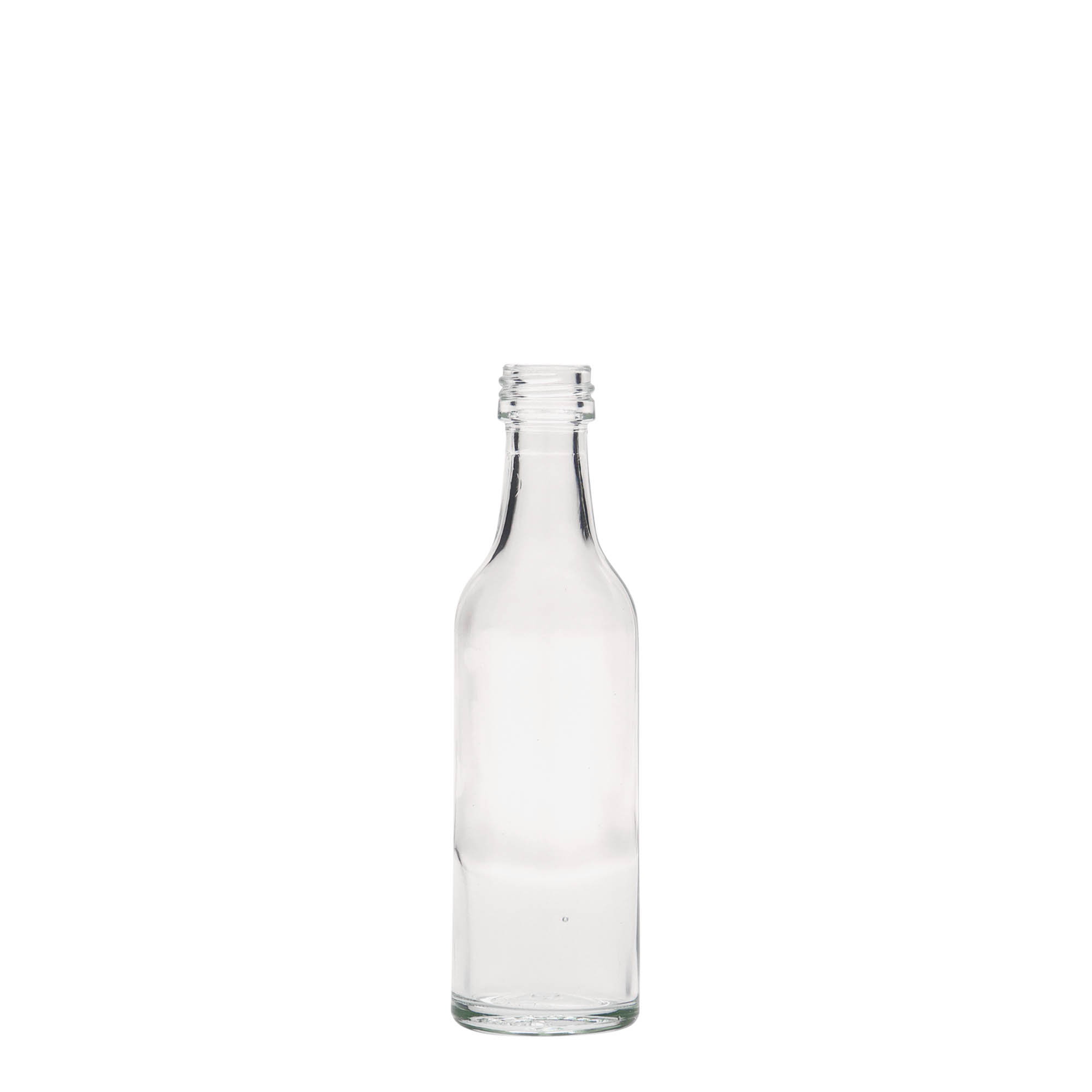 Glazen fles met rechte hals, 50 ml, monding: PP 18 Glazen fles met rechte hals, 50 ml, monding: PP 18