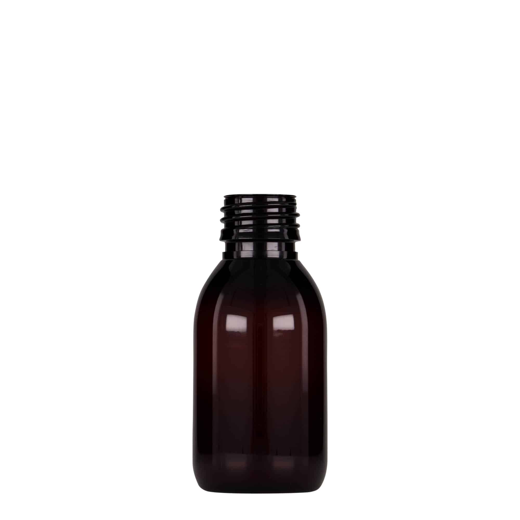 Flacon pharmaceutique en PET 100 ml, brun, plastique, bouchage: PP 28 Flacon pharmaceutique en PET 100 ml, brun, plastique, bouchage: PP 28