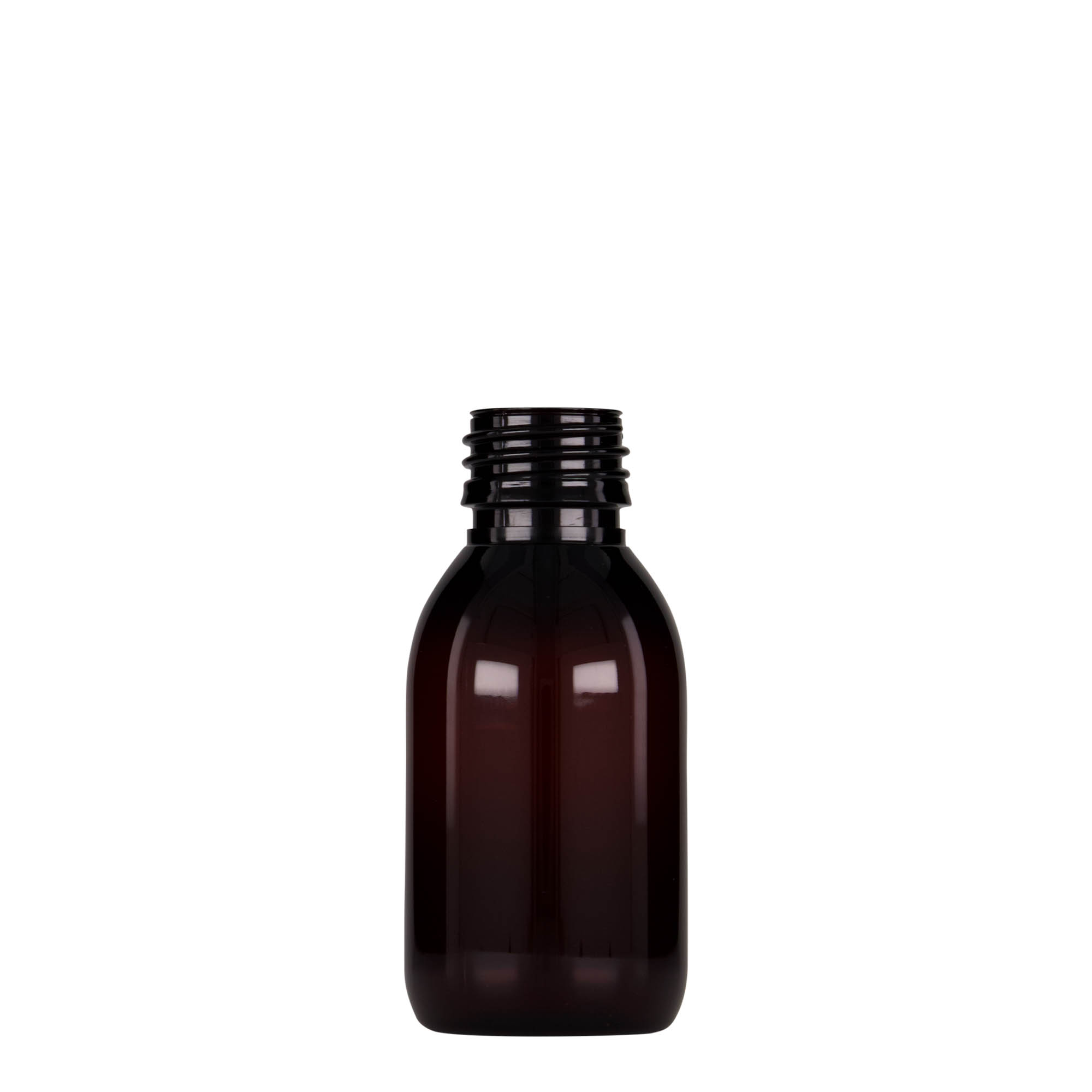 Flacon pharmaceutique en PET 100 ml, brun, plastique, bouchage: PP 28 Flacon pharmaceutique en PET 100 ml, brun, plastique, bouchage: PP 28