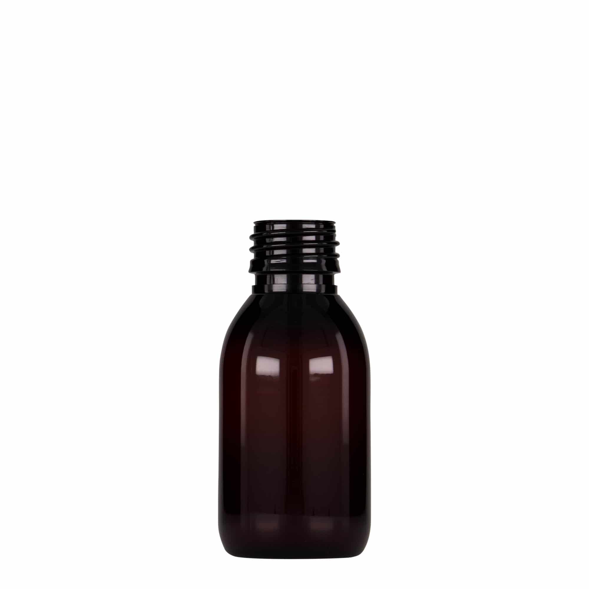 Pet-medicijnfles, 100 ml, bruin, kunststof, monding: PP 28