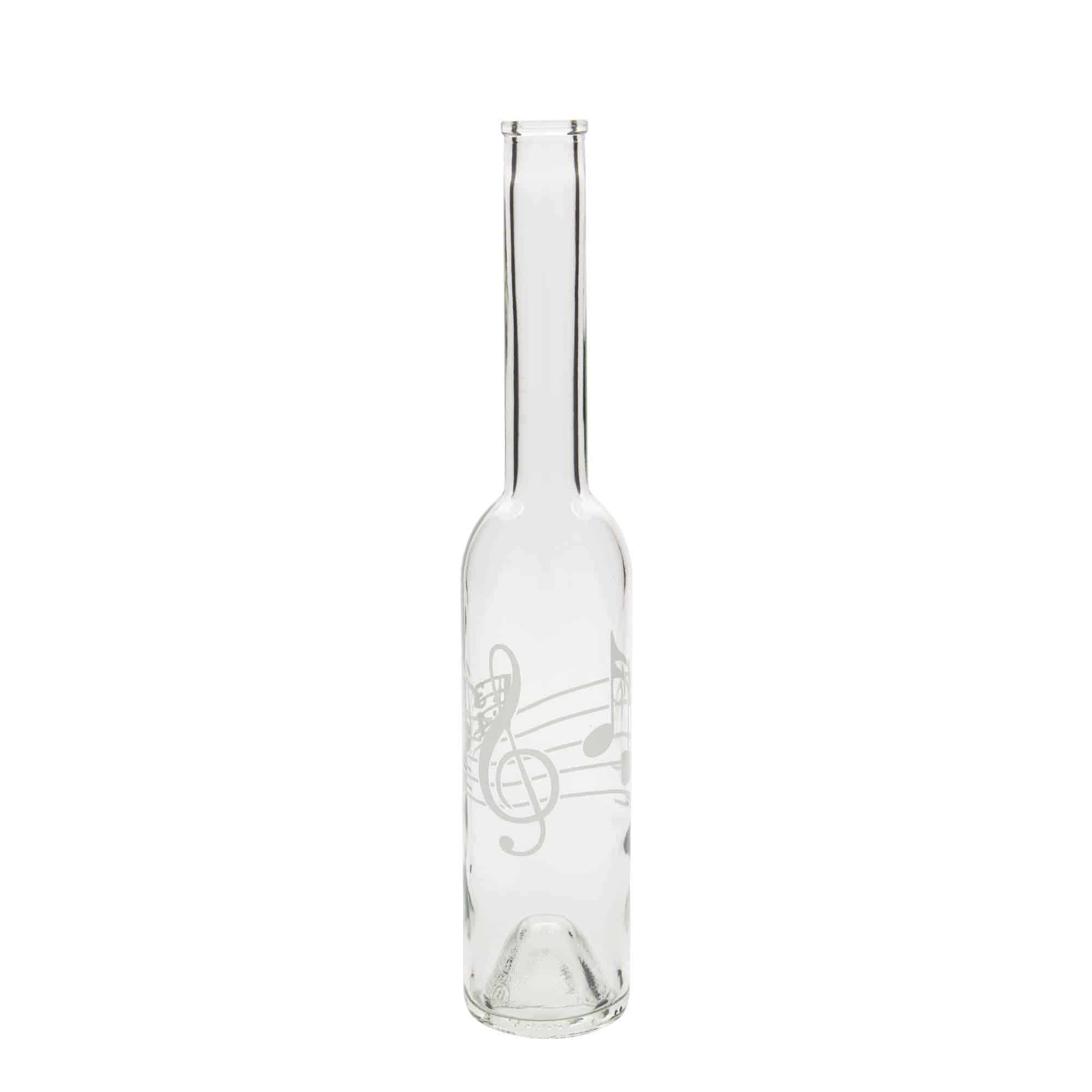 Bouteille en verre 350 ml 'Opera', motif : notes de musique, bouchage: bouchon Bouteille en verre 350 ml 'Opera', motif : notes de musique, bouchage: bouchon