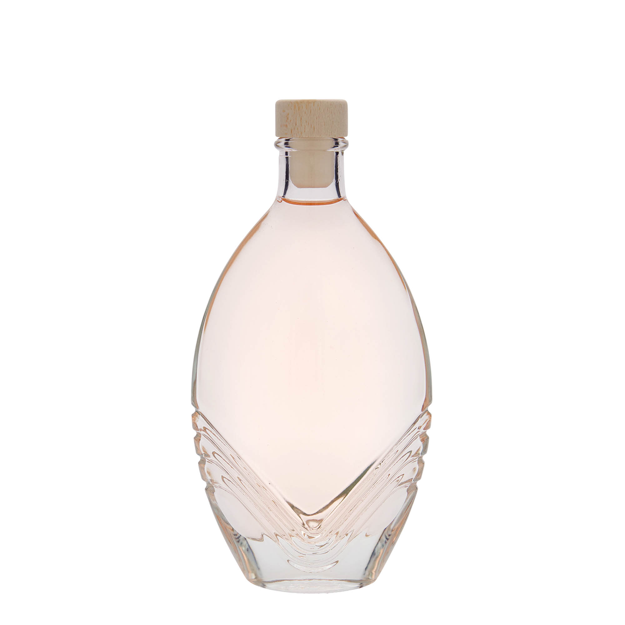 Glazen fles 'Florence', 200 ml, ovaal, monding: kurk Glazen fles 'Florence', 200 ml, ovaal, monding: kurk