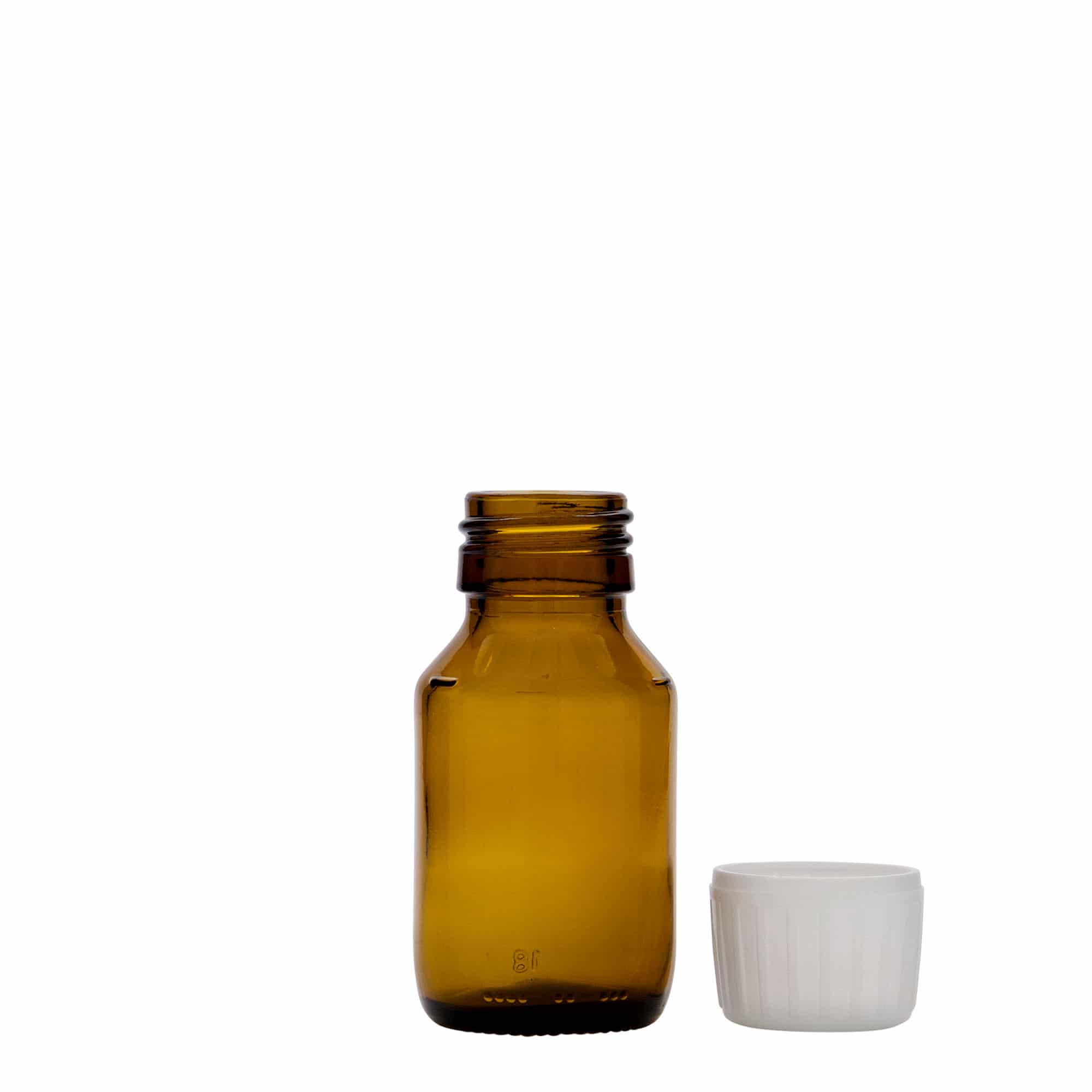 Medicijnfles, 50 ml, bruin, glas, monding: PP 28
