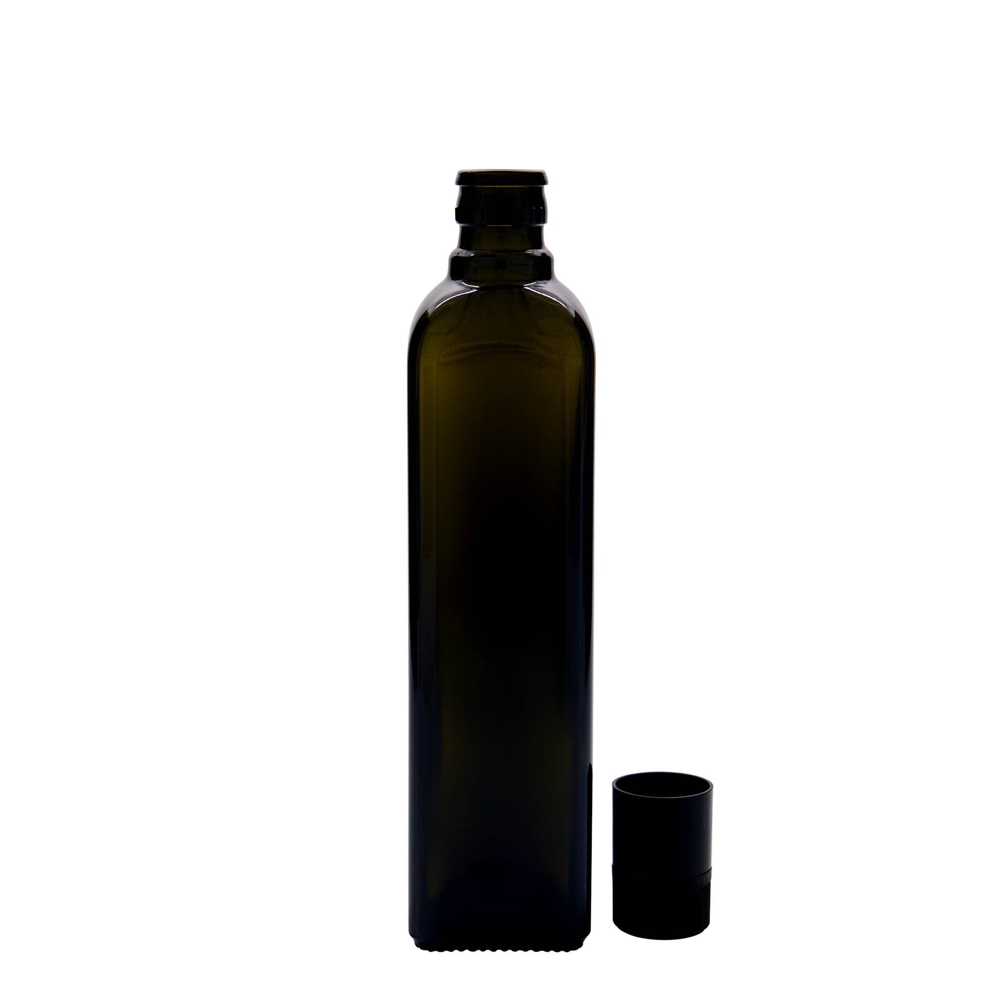 Bouteille de vinaigre / d’huile 500 ml 'Quadra', verre, carrée, vert antique, bouchage: DOP Bouteille de vinaigre / d’huile 500 ml 'Quadra', verre, carrée, vert antique, bouchage: DOP