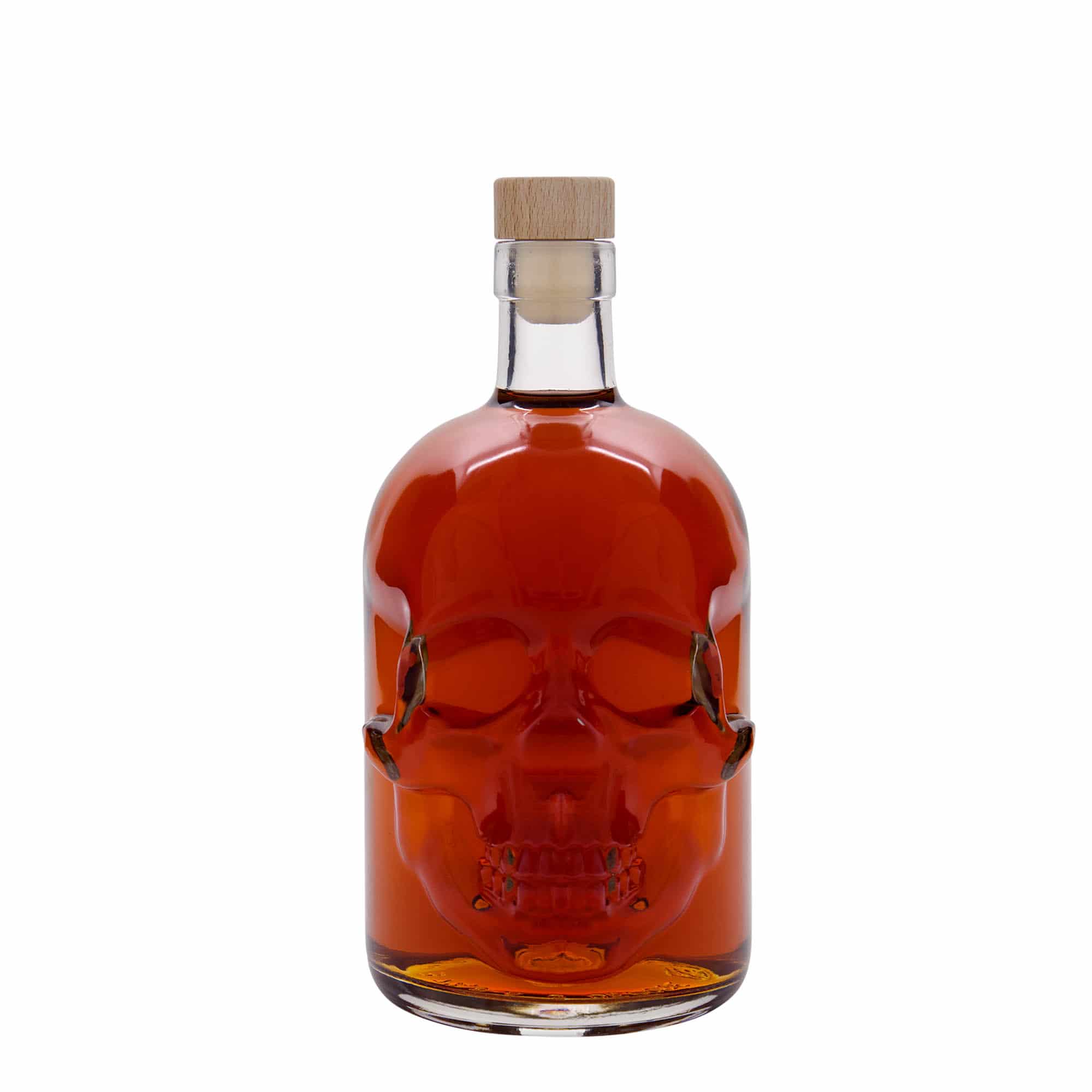 Glazen fles 'Doodskop', 700 ml, monding: kurk