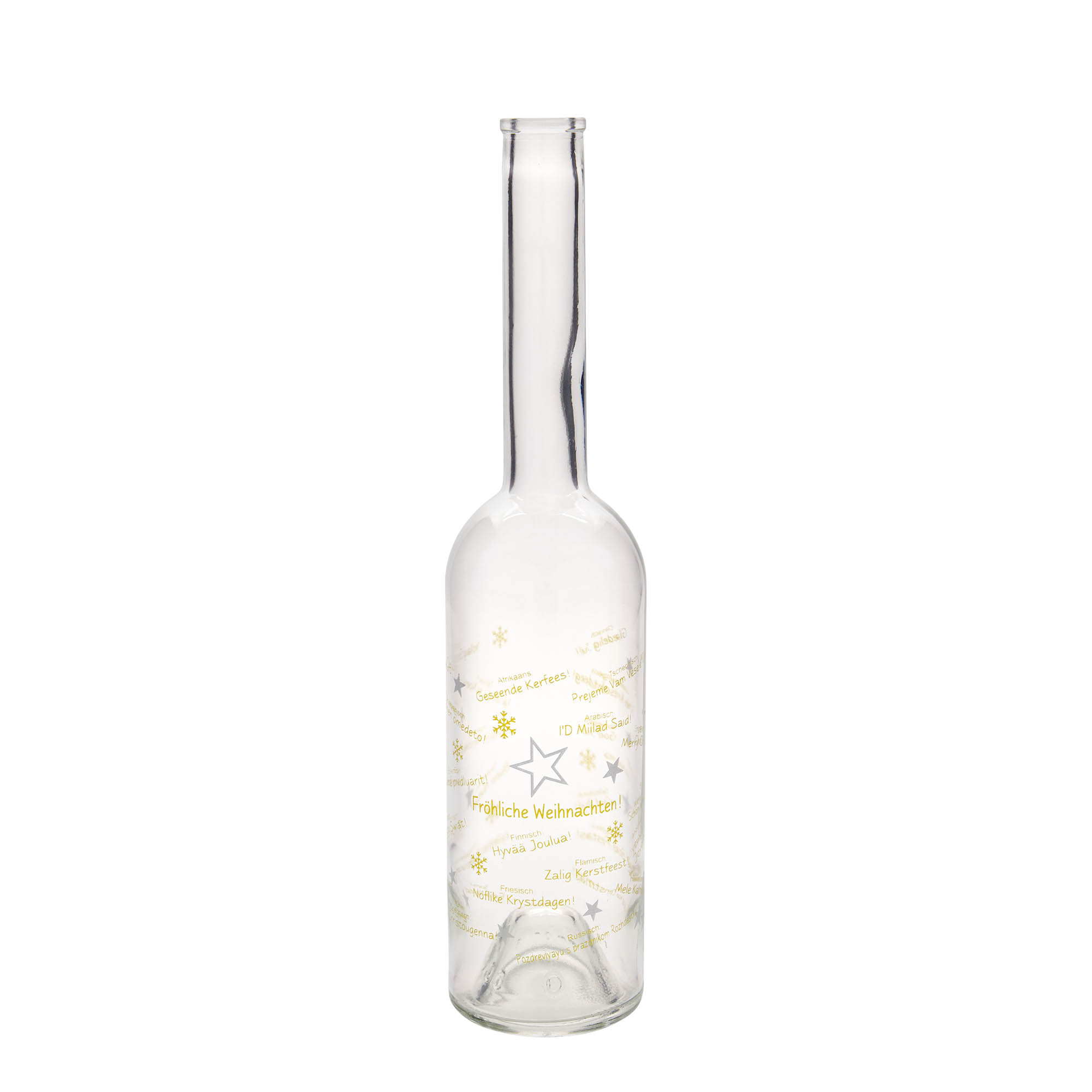 Glazen fles 'Opera', 500 ml, motief: Kerst wereldwijd, monding: kurk Glazen fles 'Opera', 500 ml, motief: Kerst wereldwijd, monding: kurk