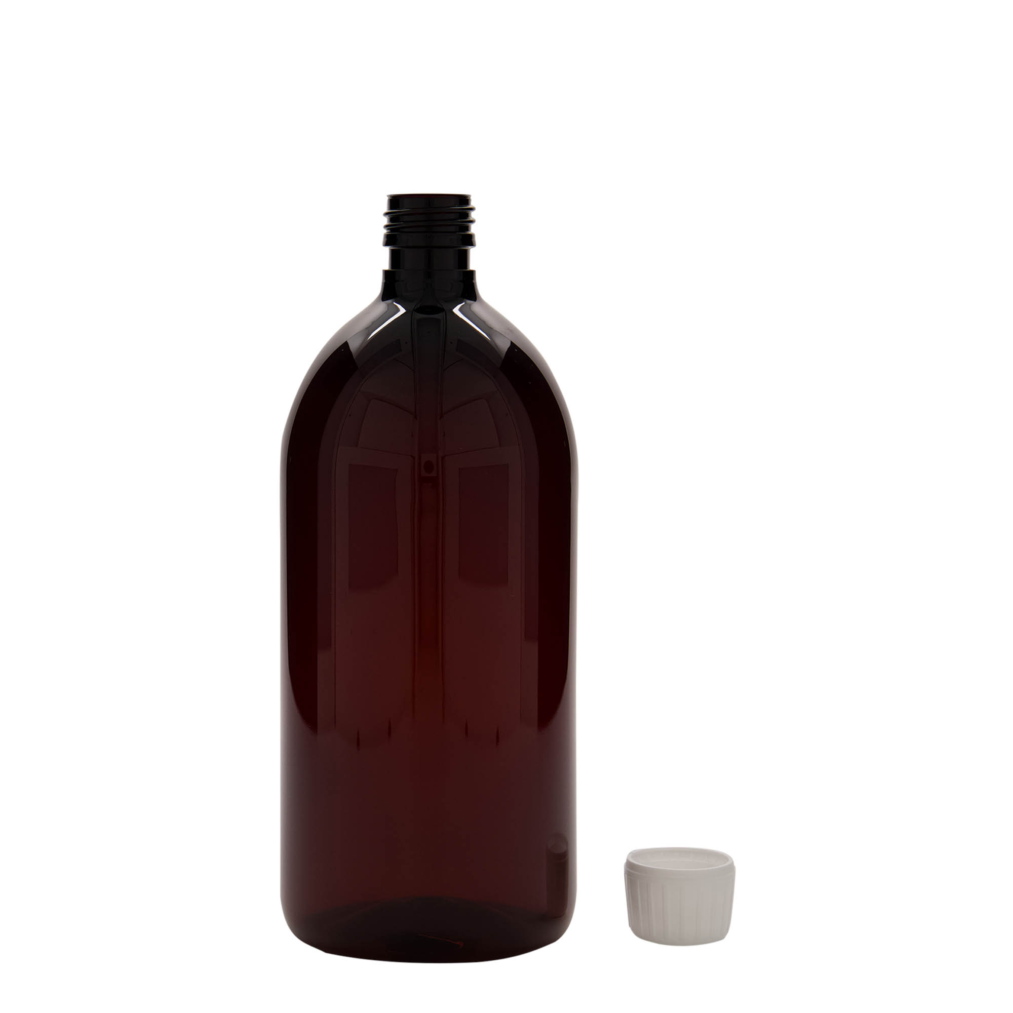 Flacon pharmaceutique en PET 1 000 ml, brun, plastique, bouchage: PP 28 Flacon pharmaceutique en PET 1 000 ml, brun, plastique, bouchage: PP 28