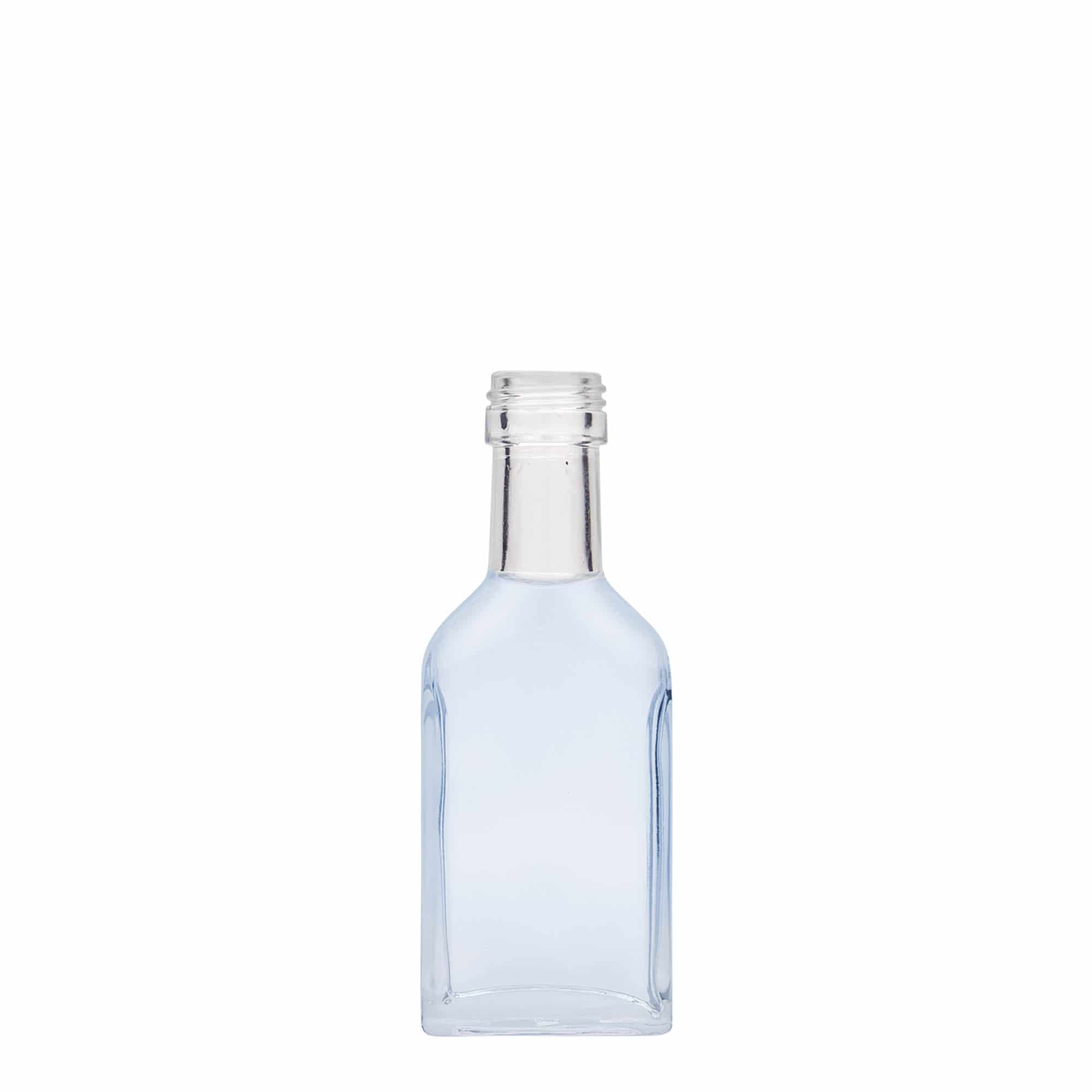 Flasque 40 ml à long cou, rectangulaire, verre, bouchage: PP 22 Flasque 40 ml à long cou, rectangulaire, verre, bouchage: PP 22
