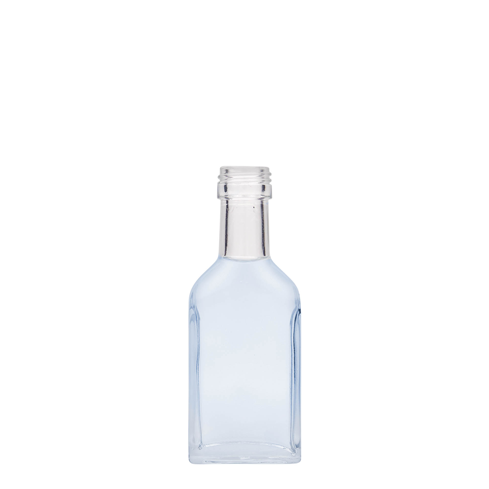 Flasque 40 ml à long cou, rectangulaire, verre, bouchage: PP 22 Flasque 40 ml à long cou, rectangulaire, verre, bouchage: PP 22