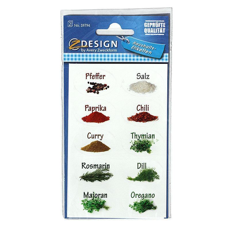 Étiquettes usage spécial 'Épices', ovale, papier, multicolore Étiquettes usage spécial 'Épices', ovale, papier, multicolore