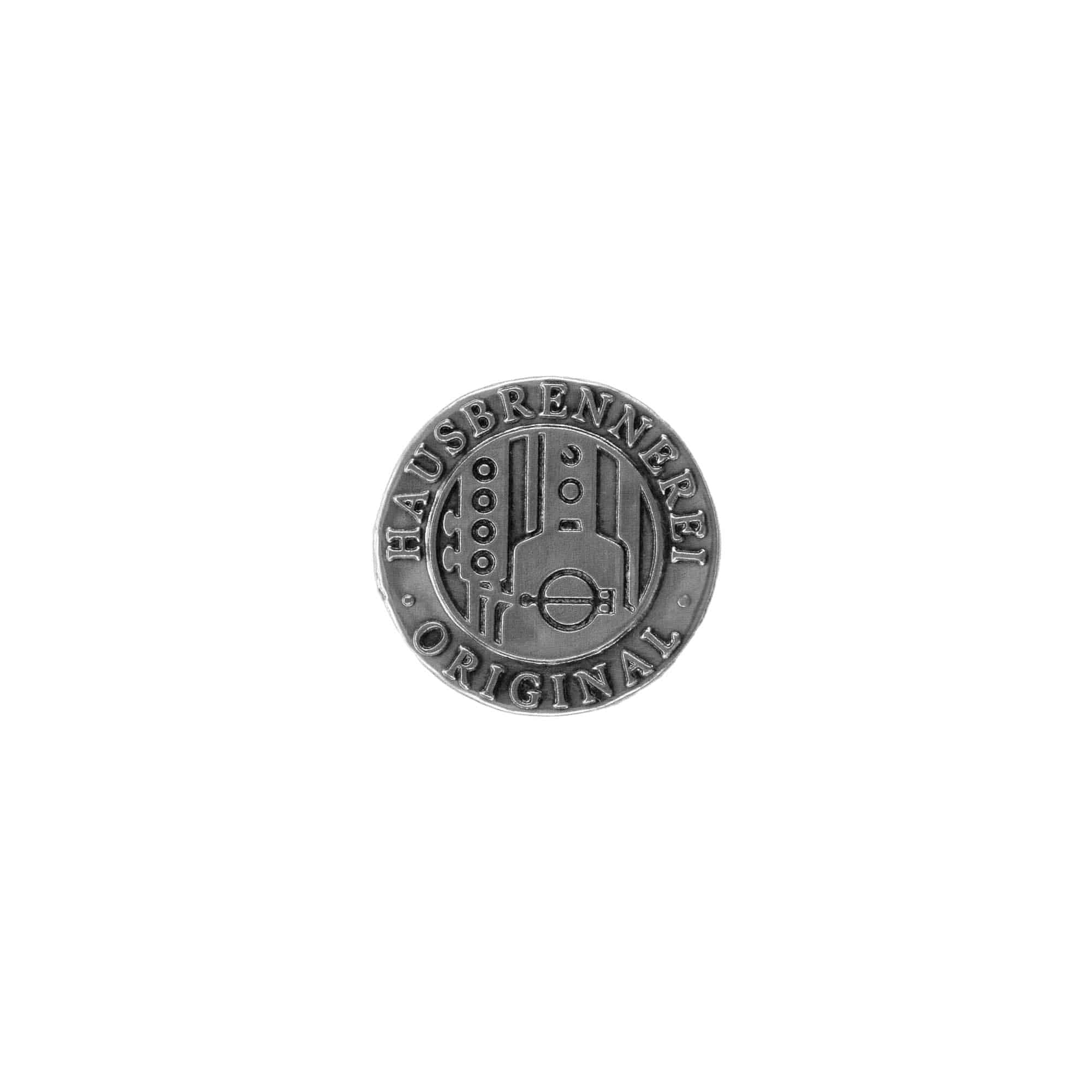 Étiquette en étain 'Distillerie artisanale', ronde, métallique, argentée
