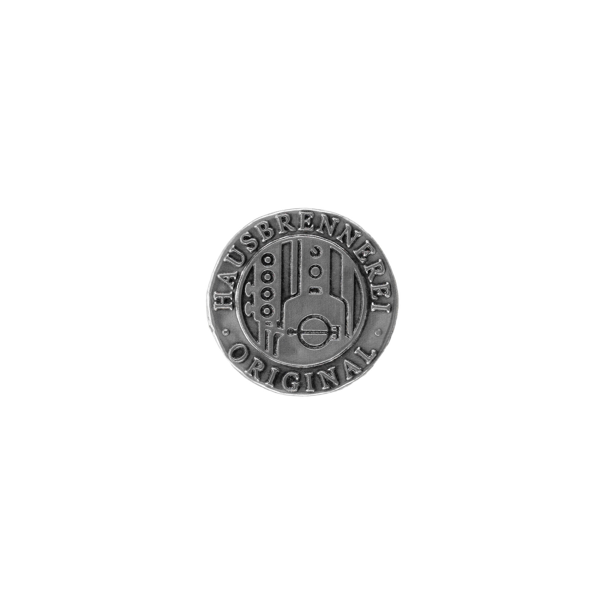 Tinnen etiket 'Huisstokerij', rond, metaal, zilver Tinnen etiket 'Huisstokerij', rond, metaal, zilver