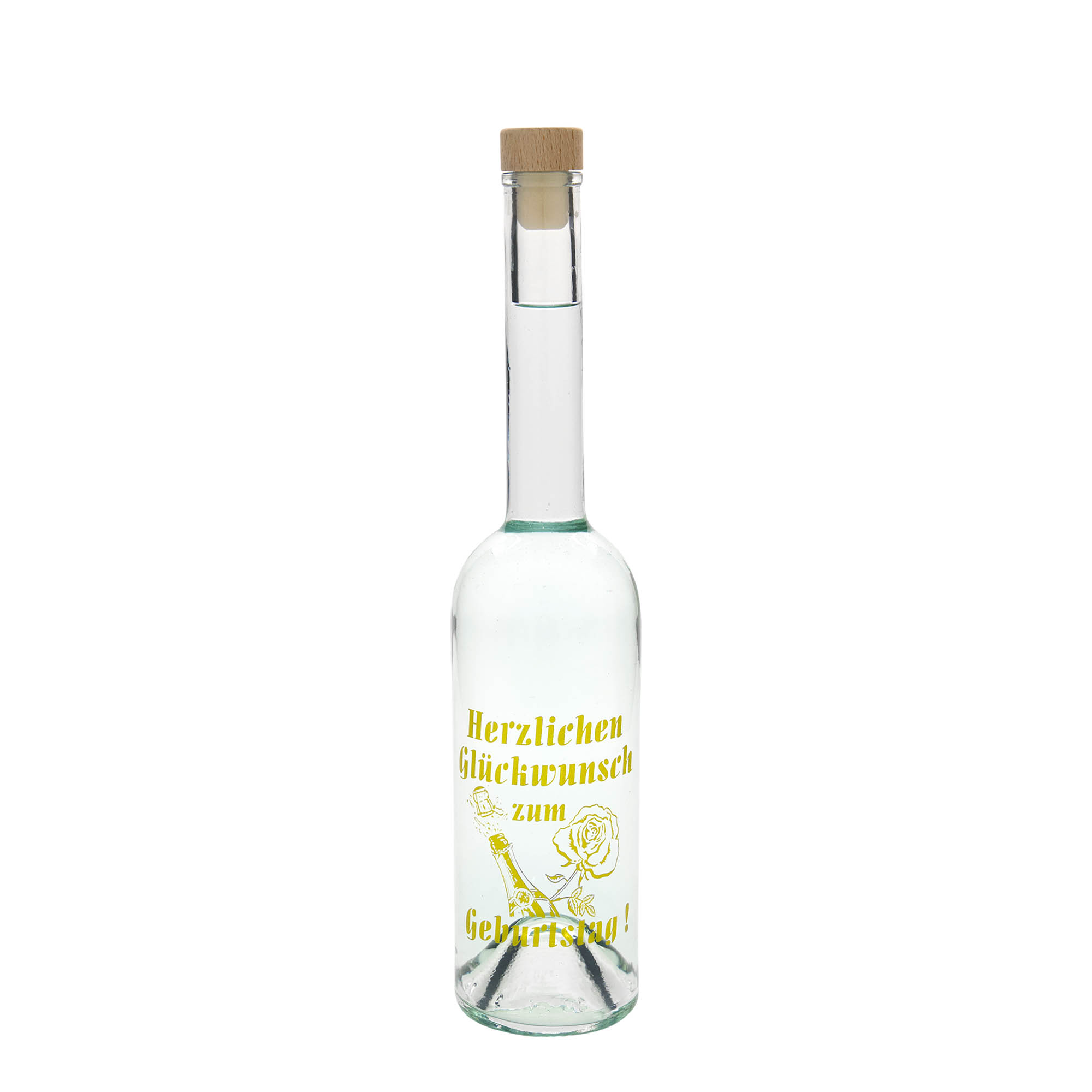 Glazen fles Maximo bedrukt 'Carnaval', 500 ml, monding: kurk Glazen fles Maximo bedrukt 'Carnaval', 500 ml, monding: kurk