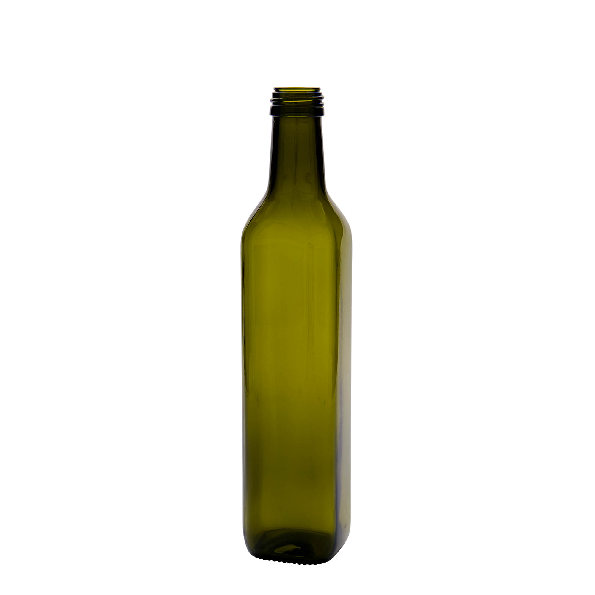 Glazen fles 'Marasca', 500 ml, vierkant, antiekgroen, monding: PP 31,5 Glazen fles 'Marasca', 500 ml, vierkant, antiekgroen, monding: PP 31,5