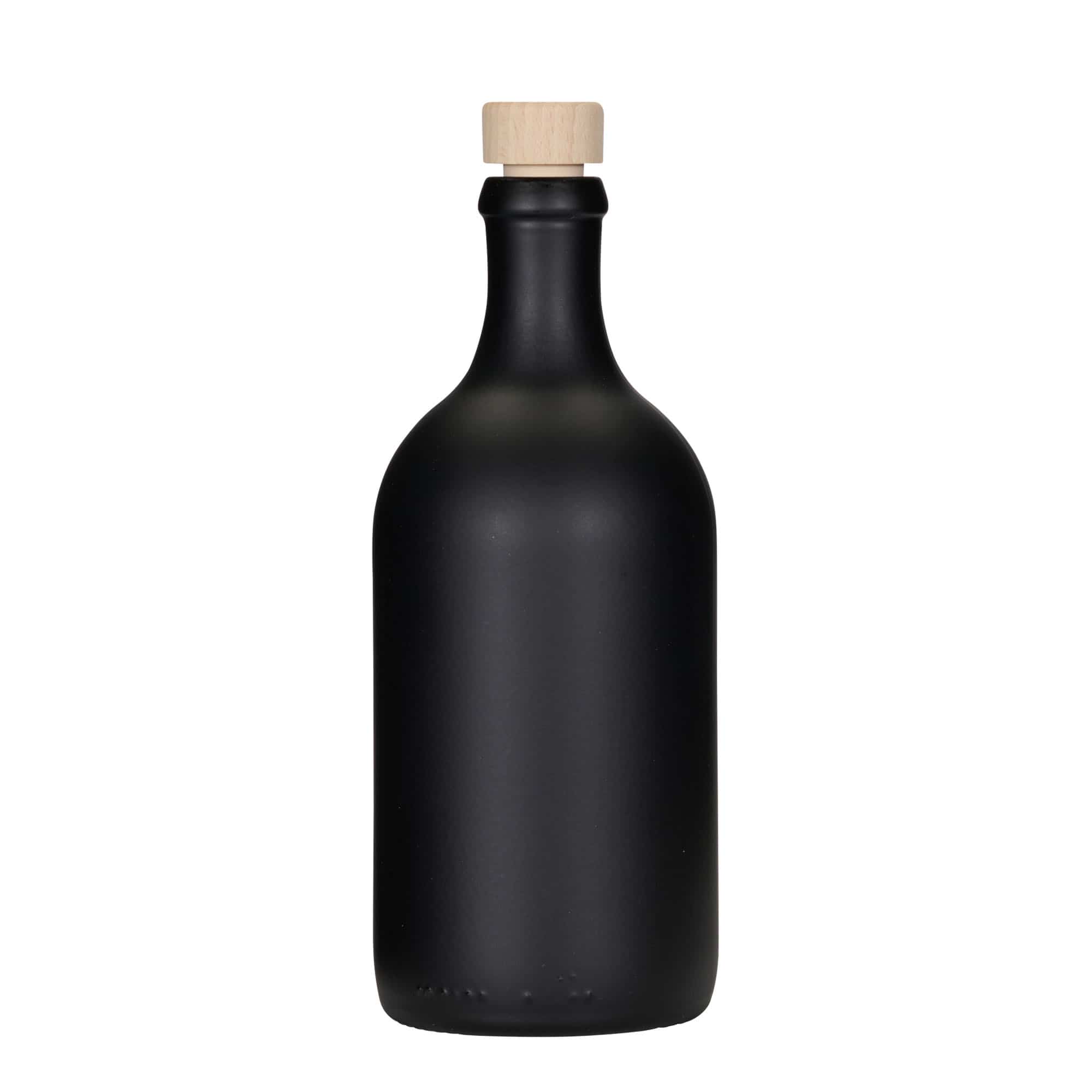 Glazen fles 'Ginevra Leggera', 500 ml, zwart, monding: kurk