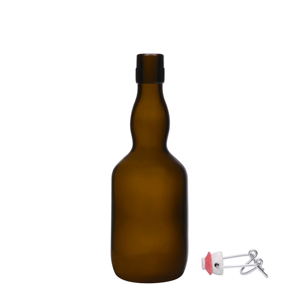 Bouteille de bière col large 500 ml, verre, vert antique, bouchage: bouchon mécanique