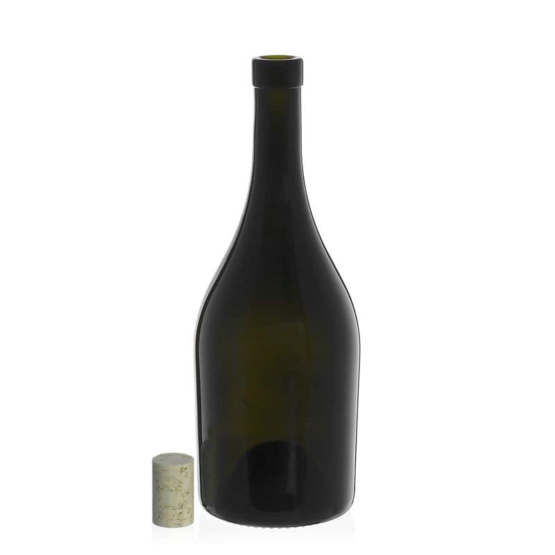 Wijnfles 'Exclusive', 750 ml, antiekgroen, monding: kurk