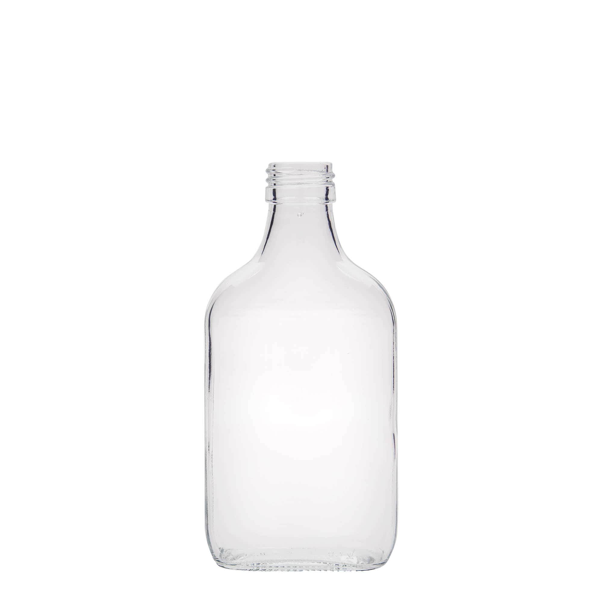Zakflacon, 200 ml, rechthoekig, glas, monding: PP 28 Zakflacon, 200 ml, rechthoekig, glas, monding: PP 28