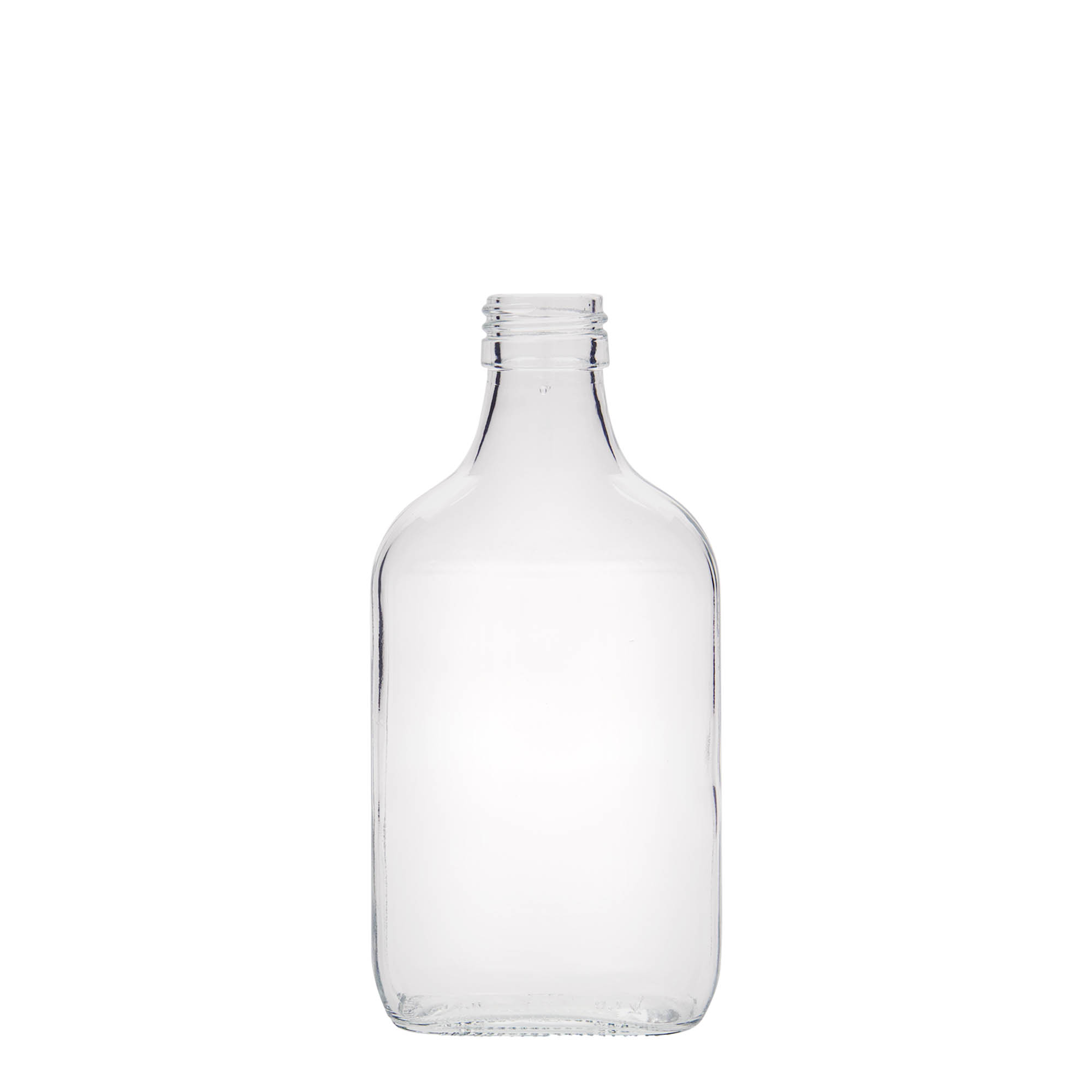 Flasque 200 ml, rectangulaire, verre, bouchage: PP 28 Flasque 200 ml, rectangulaire, verre, bouchage: PP 28
