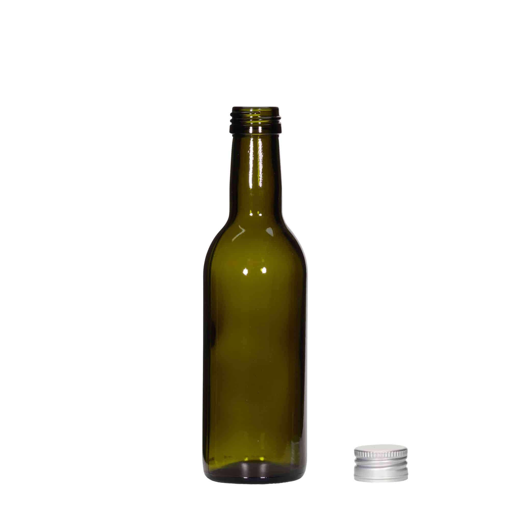 Glazen fles 'Bordeaux', 250 ml, antiekgroen, monding: PP 28