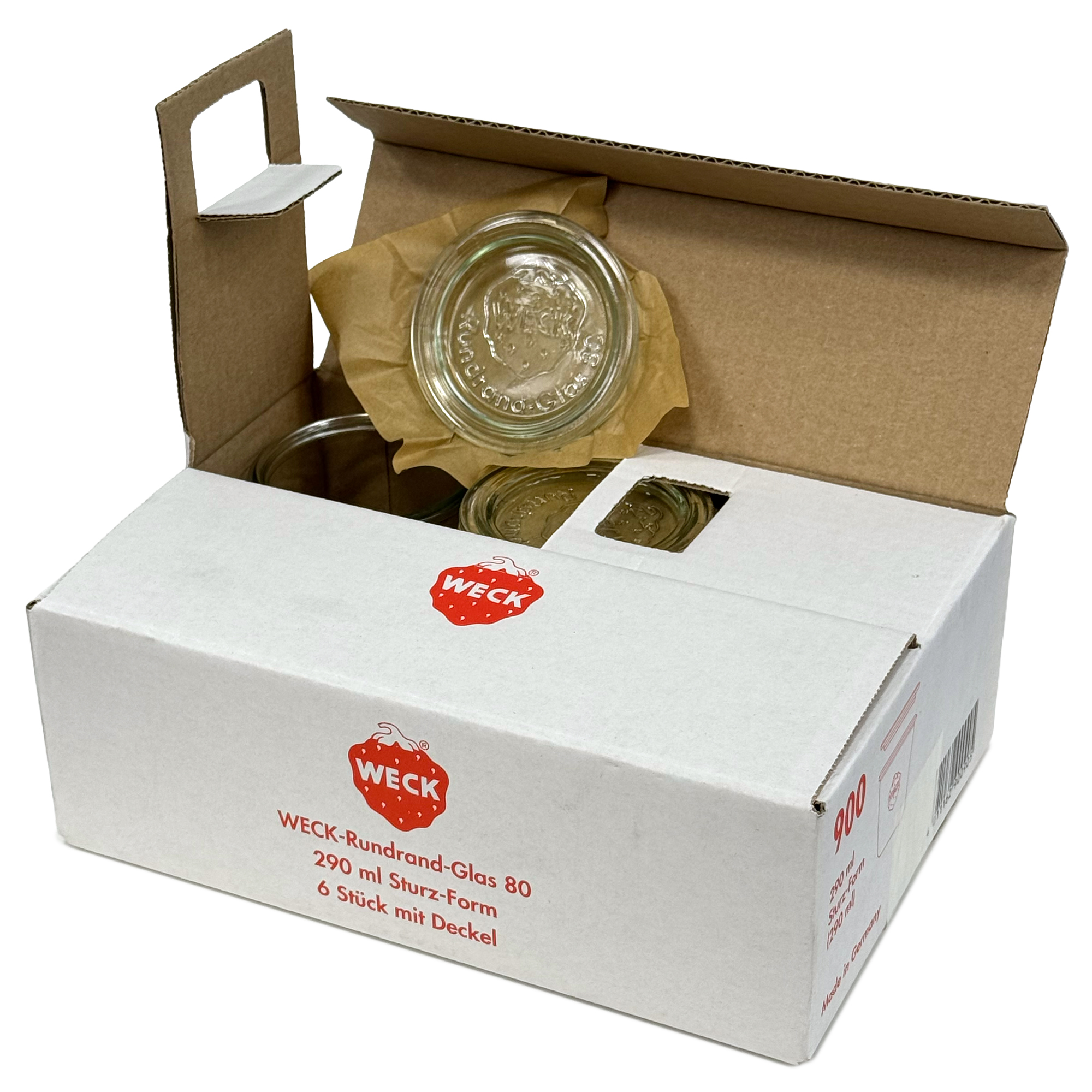 6x 290 ml bocal WECK à renversement haut avec couvercle en verre RR 80