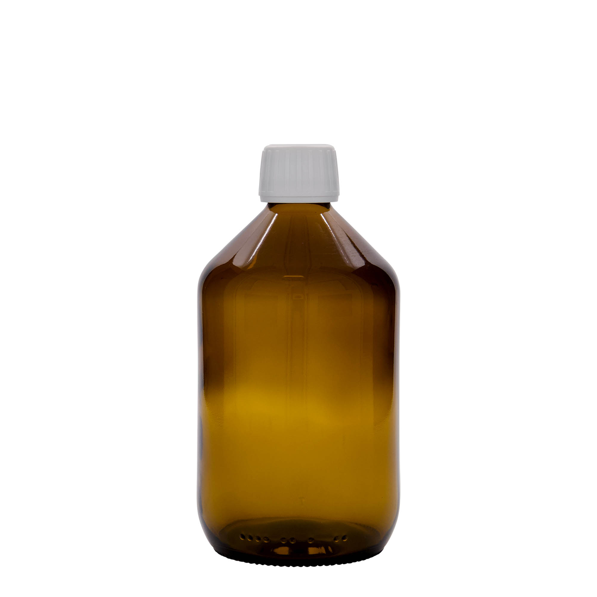 Flacon pharmaceutique 500 ml, brun, verre, bouchage: PP 28 Flacon pharmaceutique 500 ml, brun, verre, bouchage: PP 28